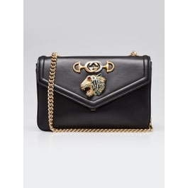Gucci Black Smooth Leather Rajah Small Shoulder Bag