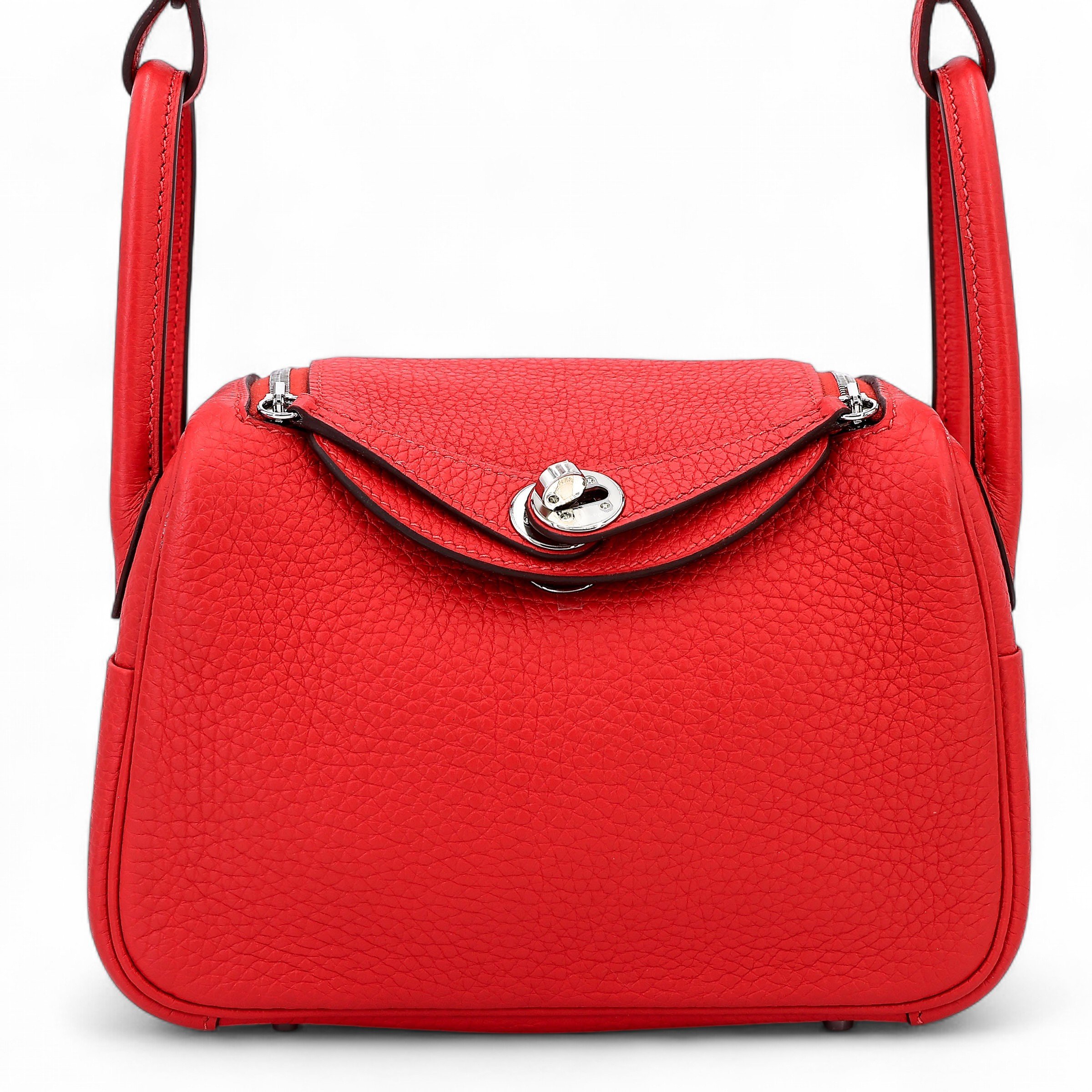 Excellent ( Rank SA ) HERMÈS Mini Lindy Rouge Tomate (S5) Clemence Palladium hardware Z (2021)