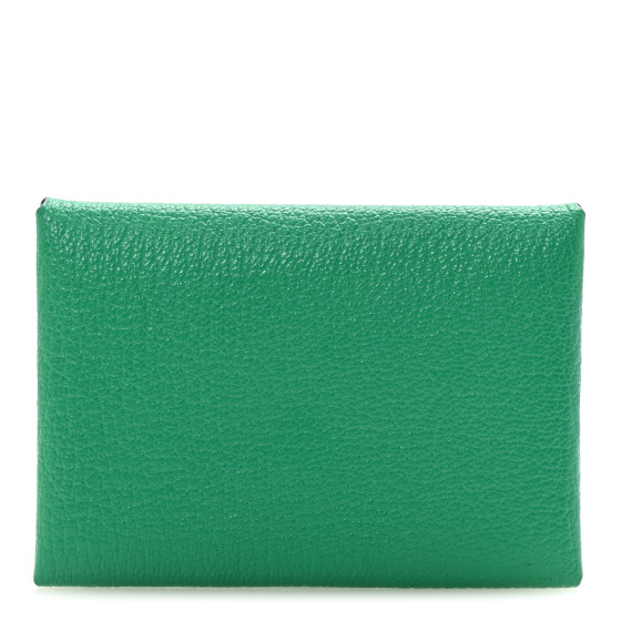 Hermes Chevre Mysore Verso Calvi Duo Card Case Menthe Vert Bosphore