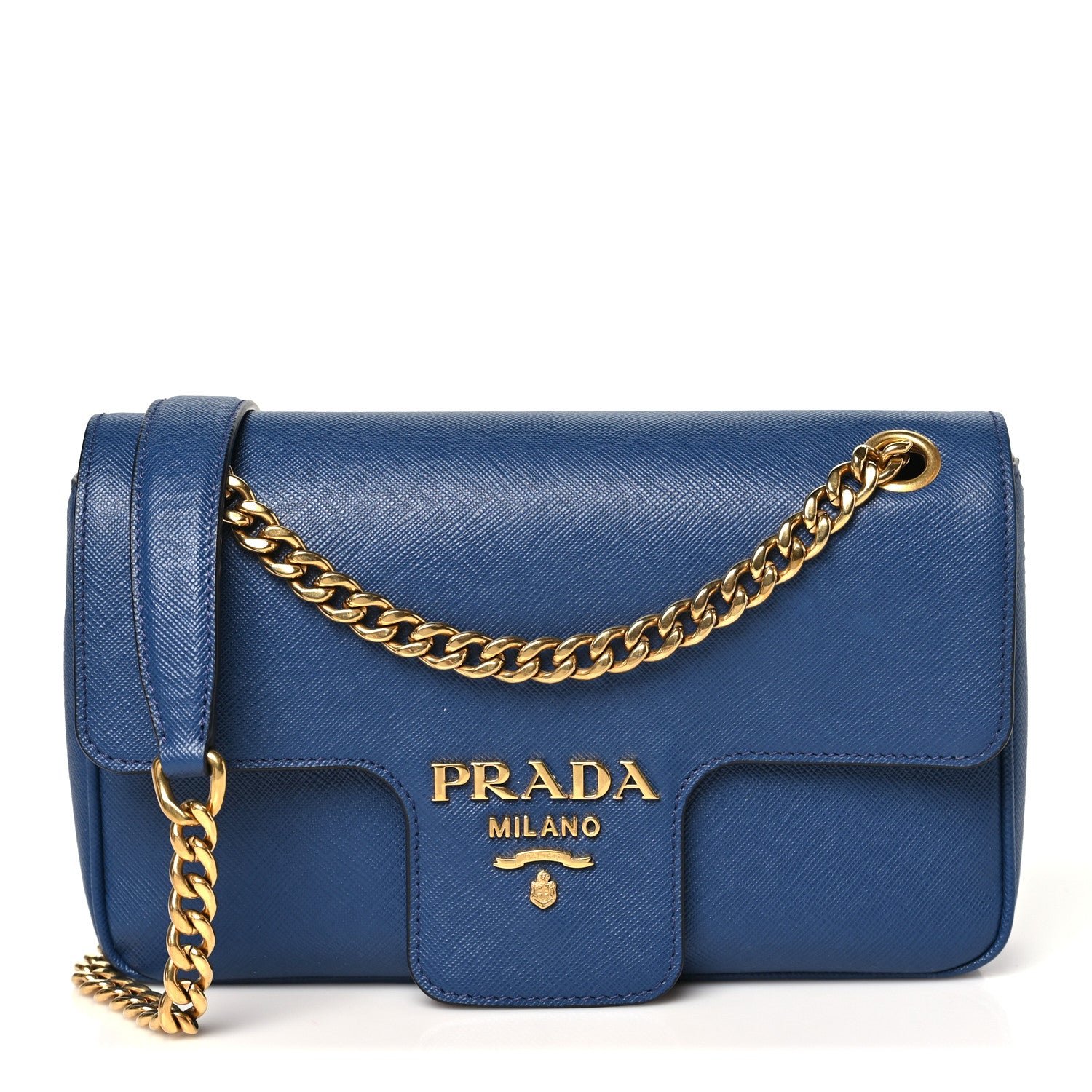 Prada Saffiano Flap Shoulder Bag Bluette