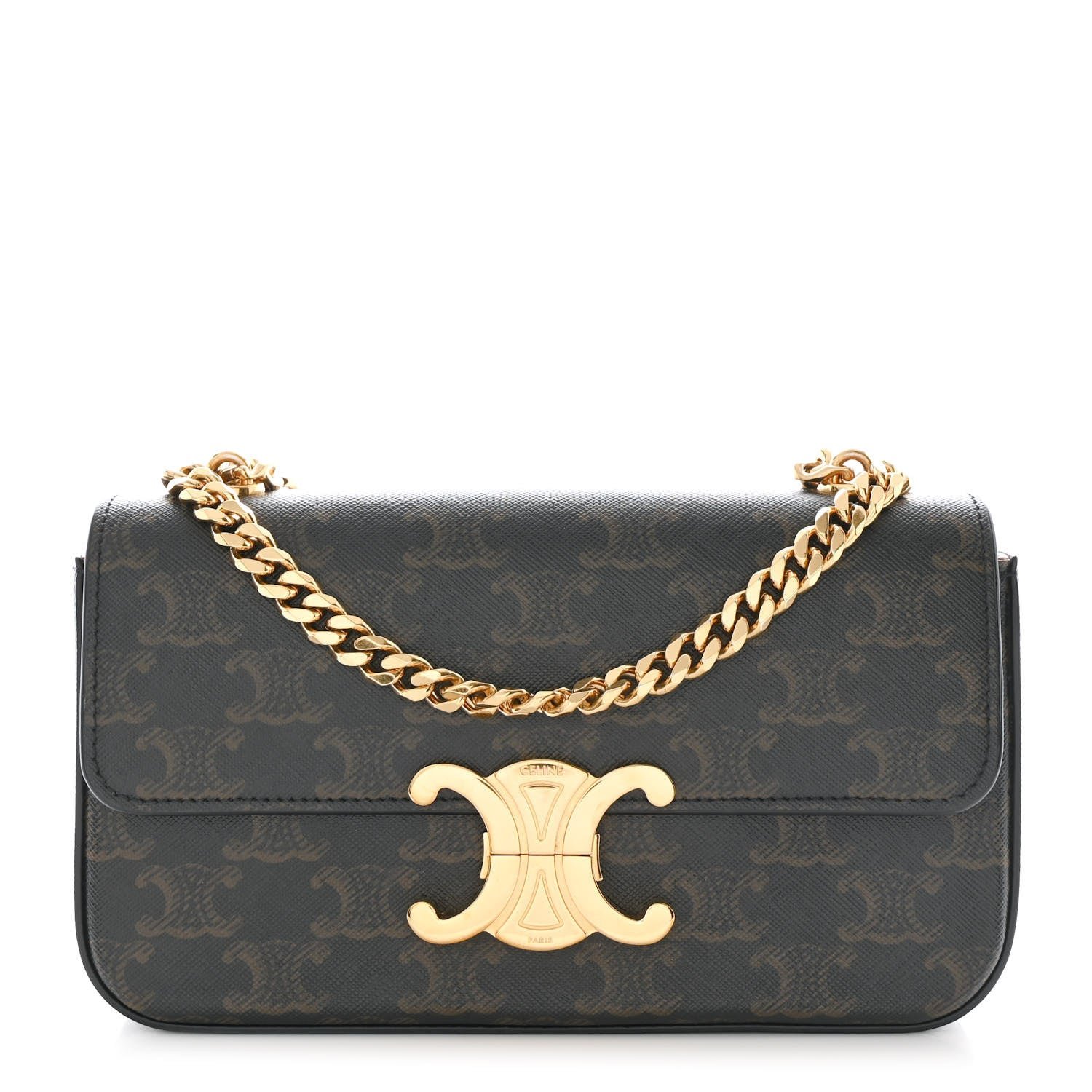 Celine Triomphe Canvas Chain Shoulder Bag Tan