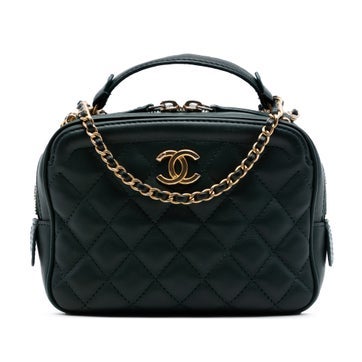 Calf Leather Small CC Quilted Calfskin Top Handle Vanity Case with Chain