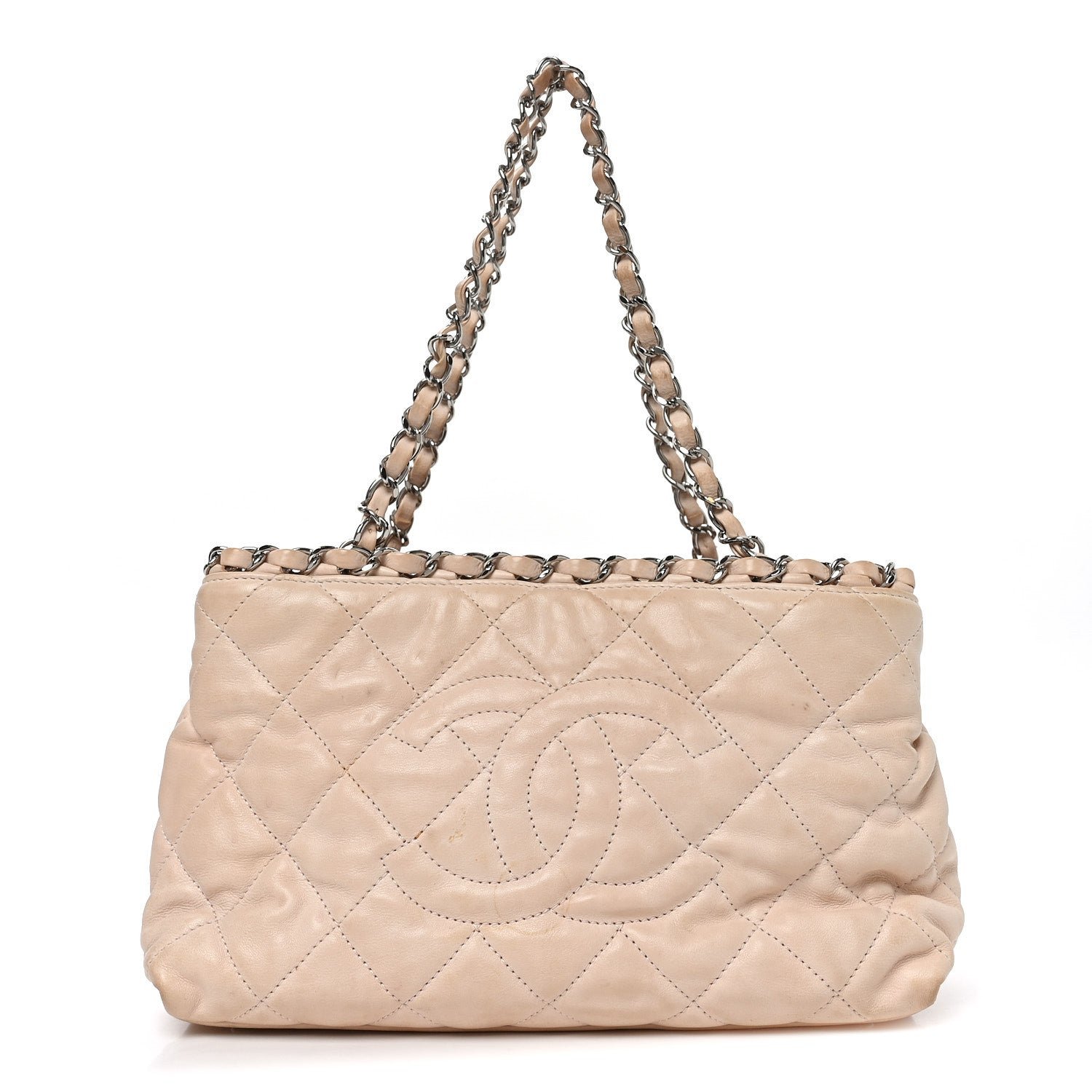 Chanel Lambskin Quilted Mini Chain Me Tote Light Beige