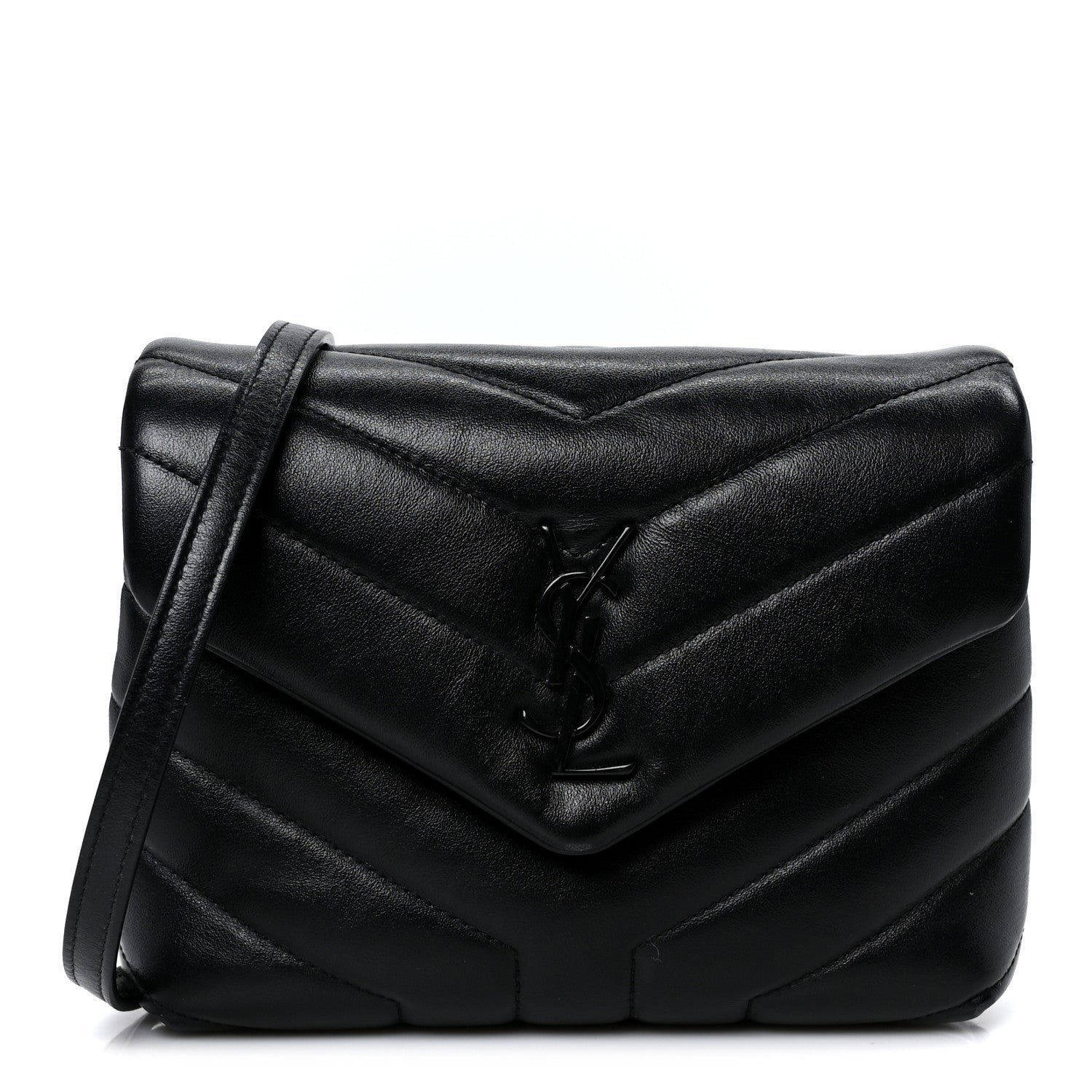 Saint Laurent Calfskin Y Quilted Monogram Monochrome Toy Loulou Crossbody Bag Black