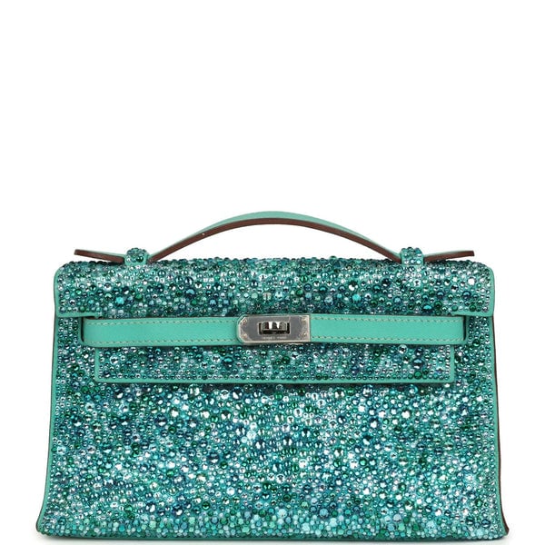 Custom Swarovski Crystal Hermes Lagon Kelly Pochette Palladium Hardware