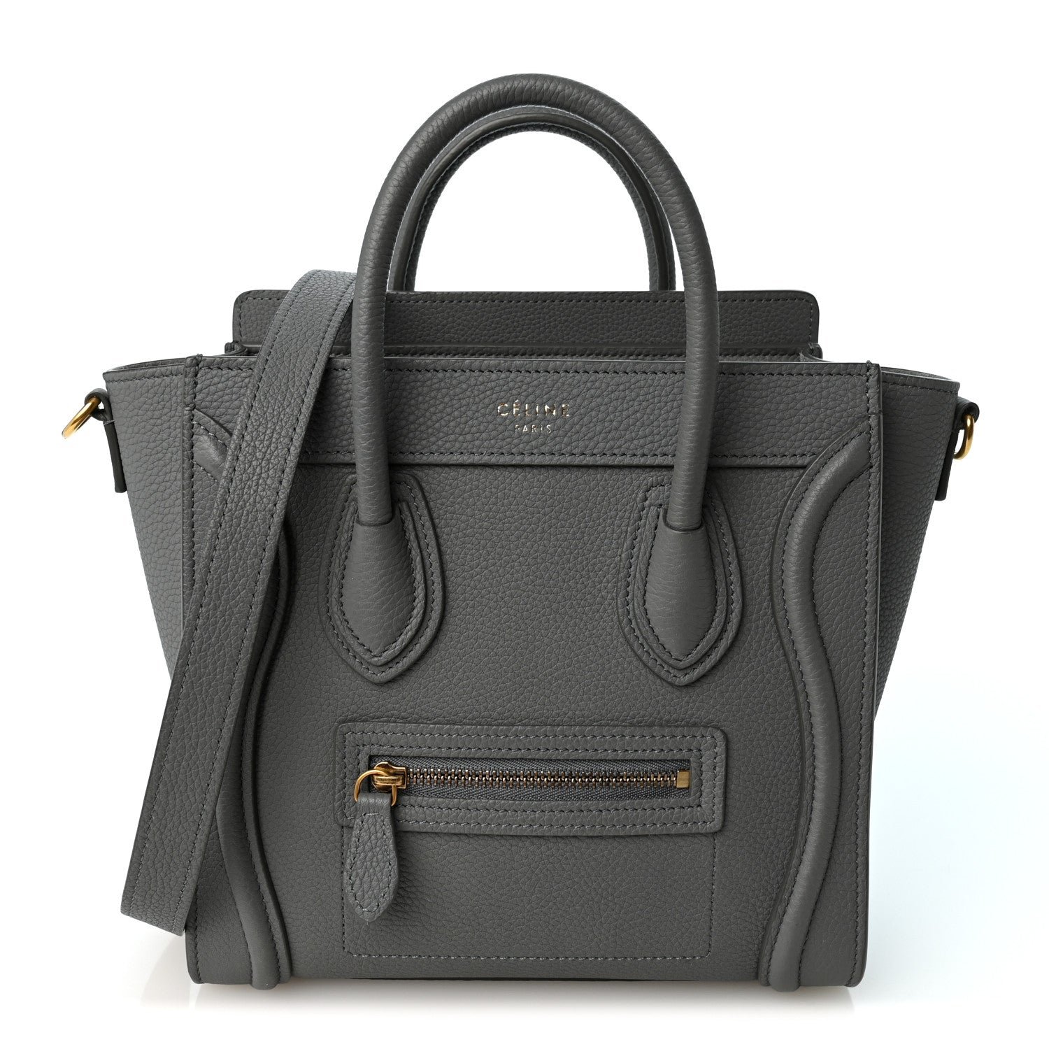 Celine Drummed Calfskin Nano Luggage Kohl