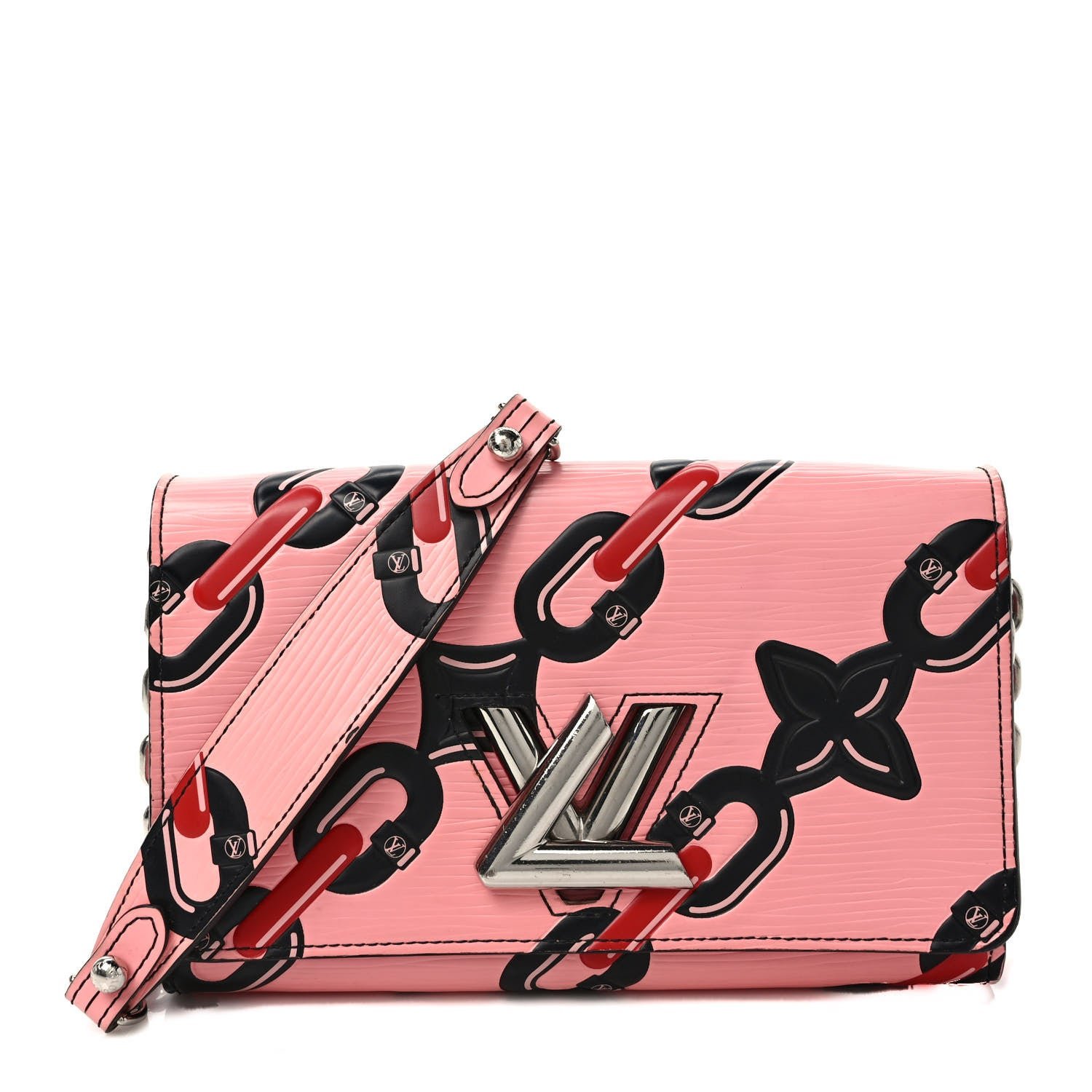 Louis Vuitton Epi Chain Flower Print Twist Chain Wallet Pink