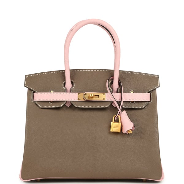 Hermes Hermes Special Order (HSS) Birkin 30 Etoupe and Rose Sakura Chevre Mysore Brushed Gold Hardware