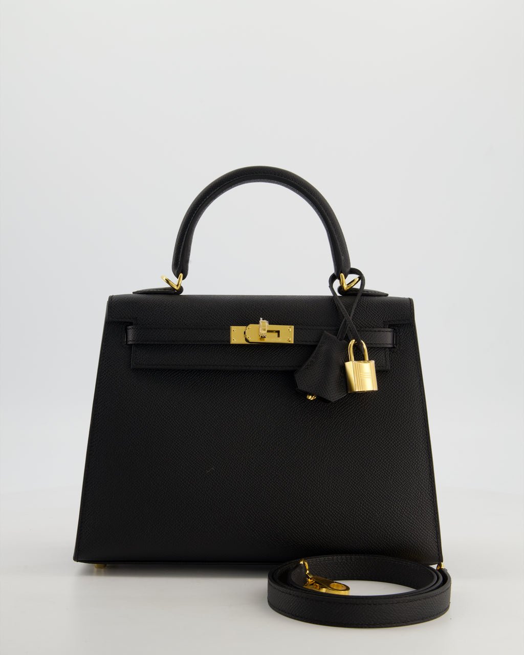 *HOT* Hermès Kelly 25 Sellier Bag in Noir Epsom Leather with Gold Hardware