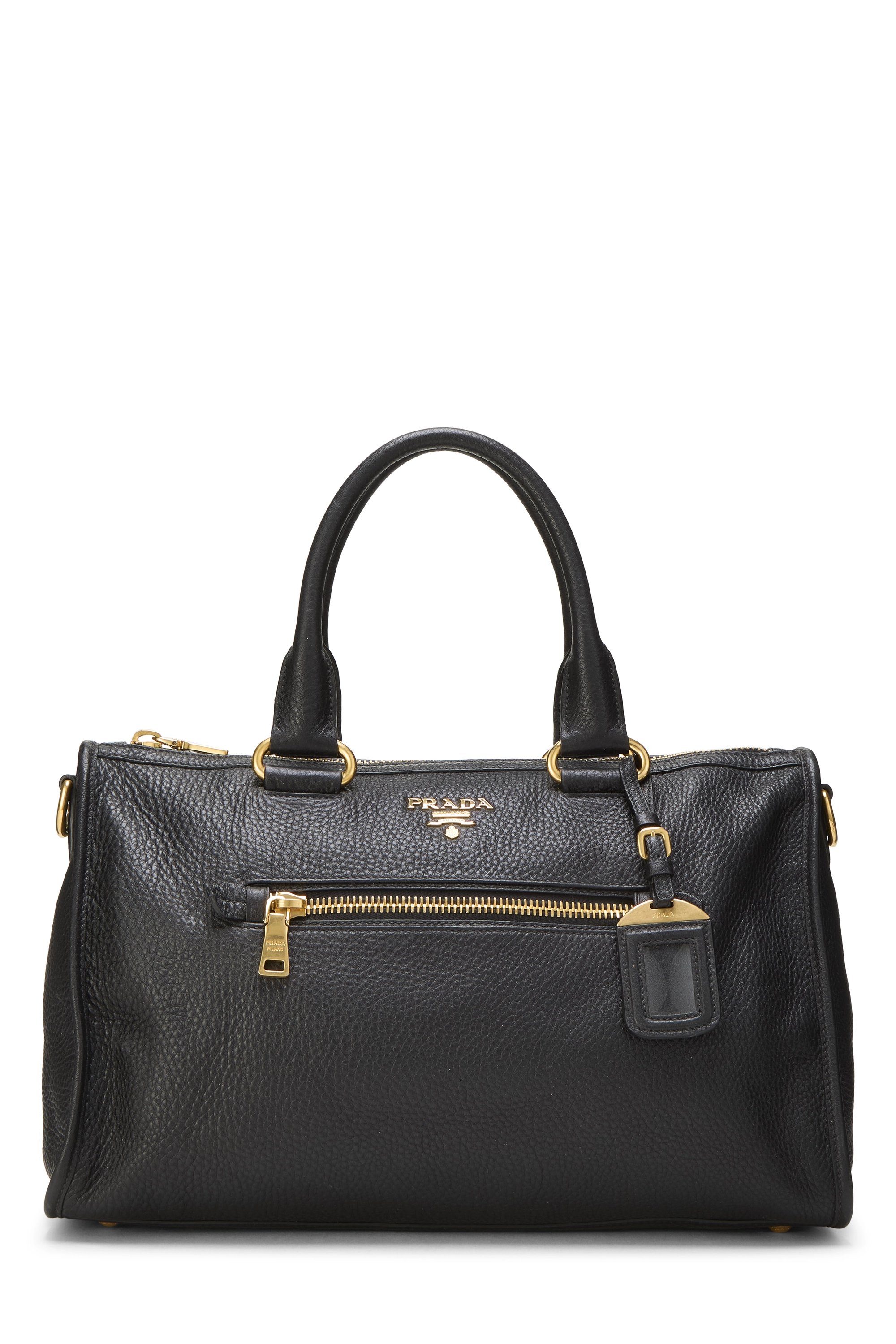Black Vitello Daino Convertible Zip Handbag Medium