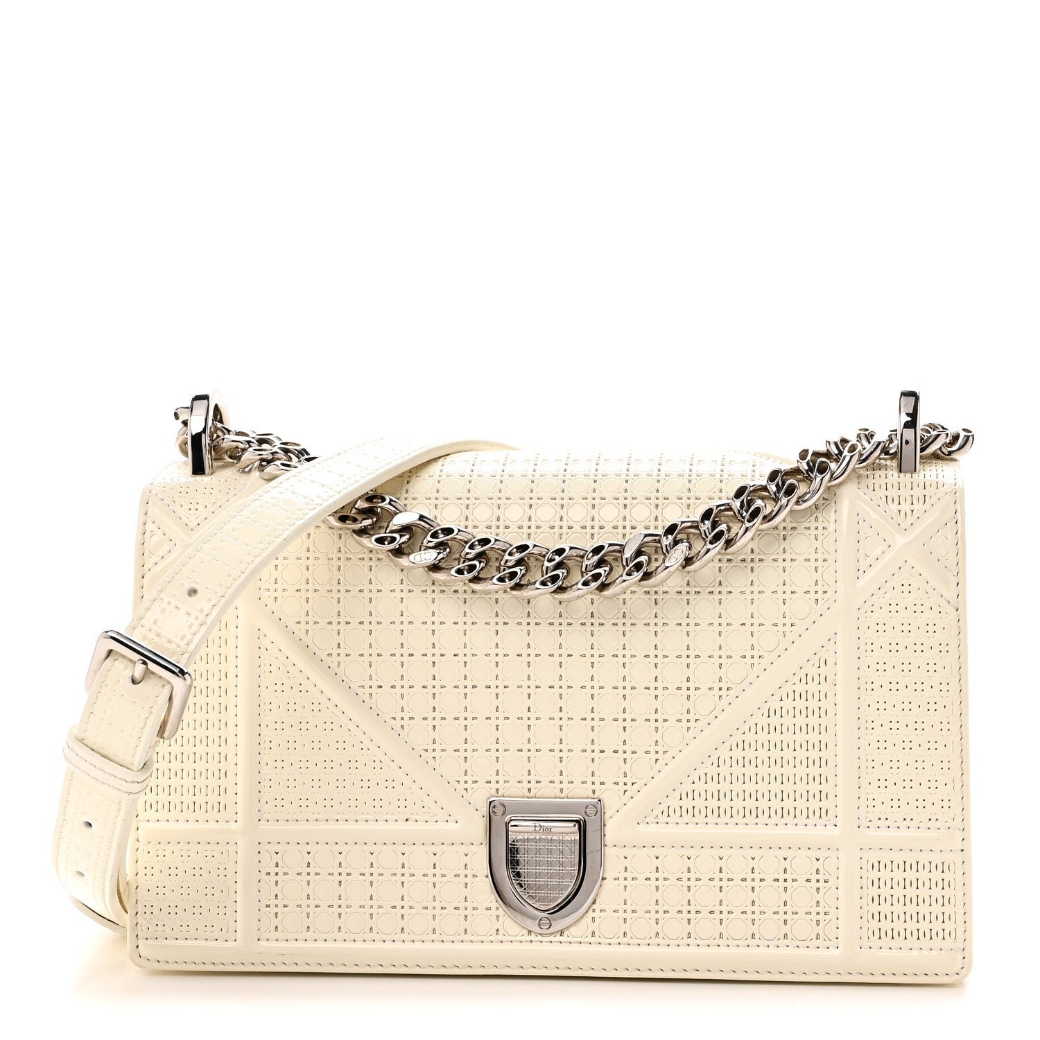 Christian Dior Patent Micro-Cannage Small Diorama Flap Bag White