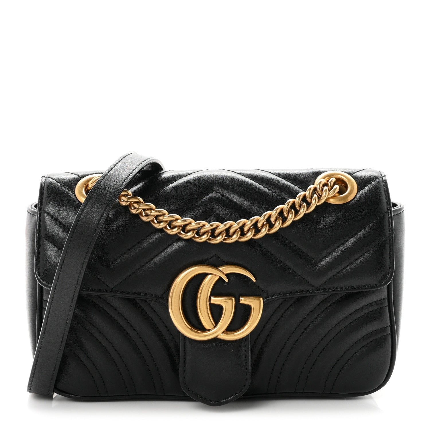 Gucci Calfskin Matelasse Mini GG Marmont Shoulder Bag Black