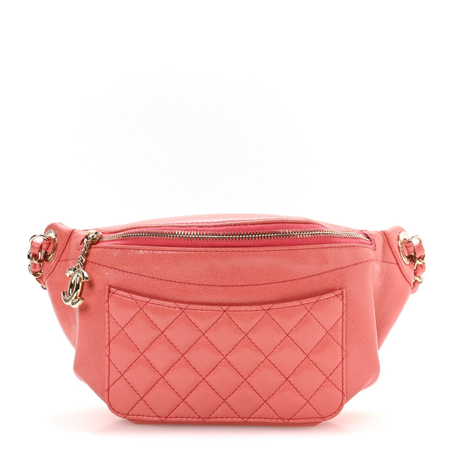 Chanel Crumpled Glazed Lambskin Quilted Waist Bag Fanny Pack Pink