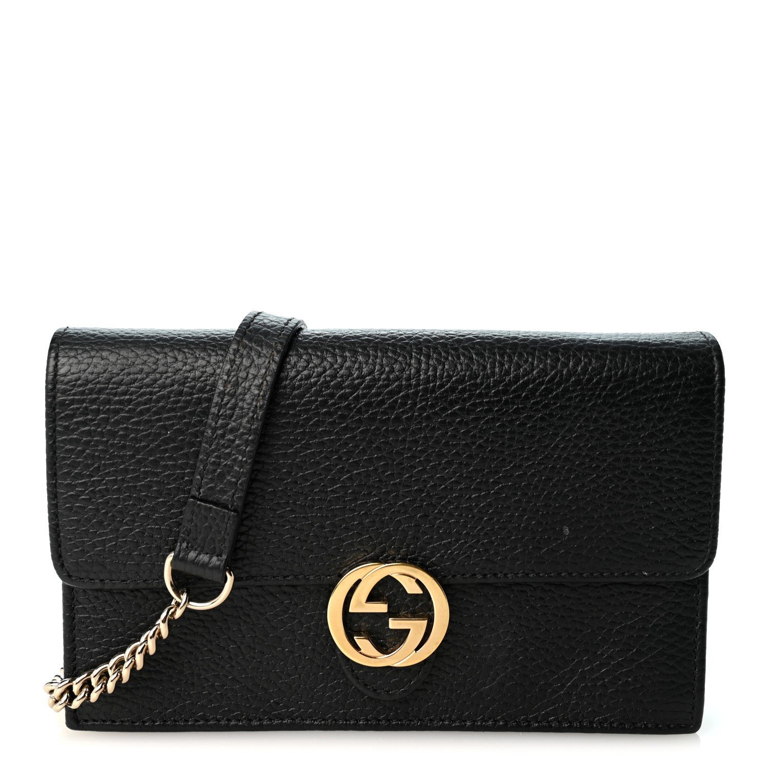 Gucci Dollar Calfskin Interlocking G Chain Wallet Black