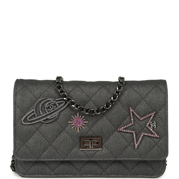 Chanel "Space Charms" Reissue Wallet On Chain WOC Dark Grey Coated Canvas Ruthenium Hardware