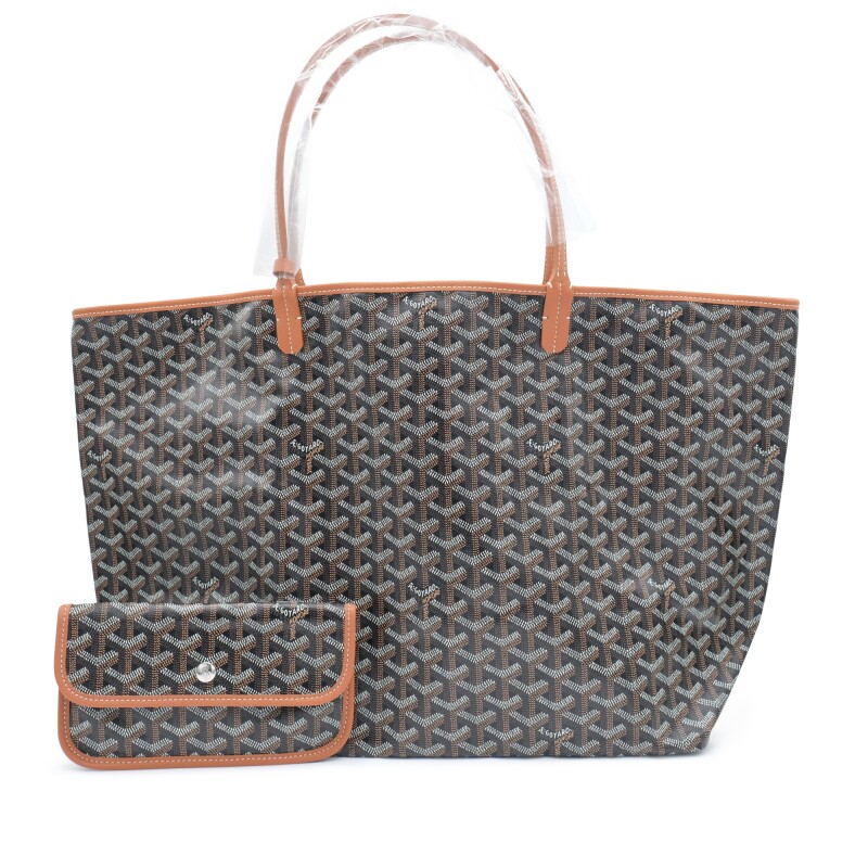 Black Goyardine Canvas and Tan Chevroches Calfskin Saint Louis GM Bag
