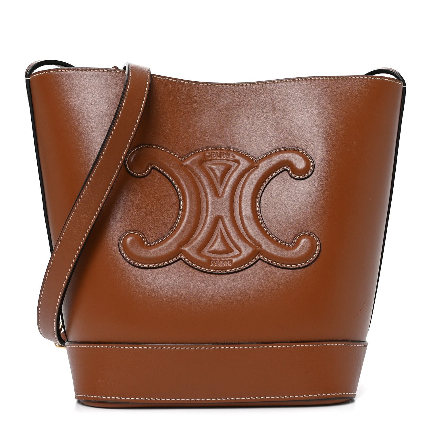 Celine Smooth Calfskin Small Cuir Triomphe Bucket Bag Tan