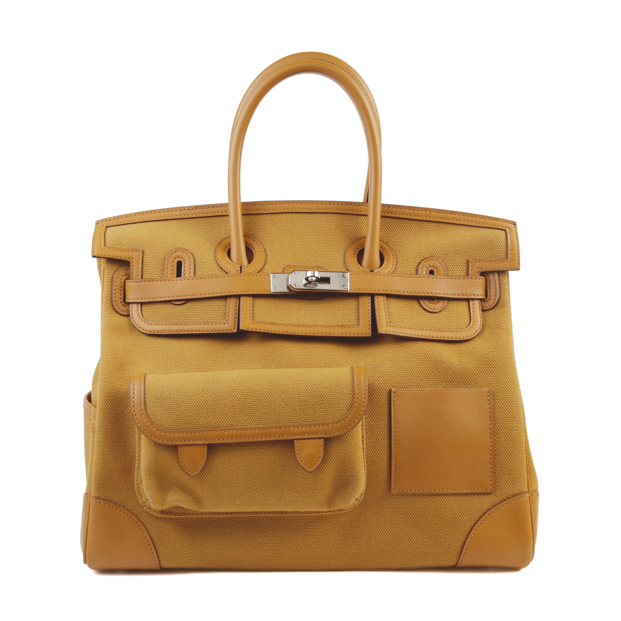 Very Good ( Rank A) HERMÈS Limited Edition Birkin Cargo 35 Sesame (2S) Swift Toile H canvas Palladium hardware Y (2020)