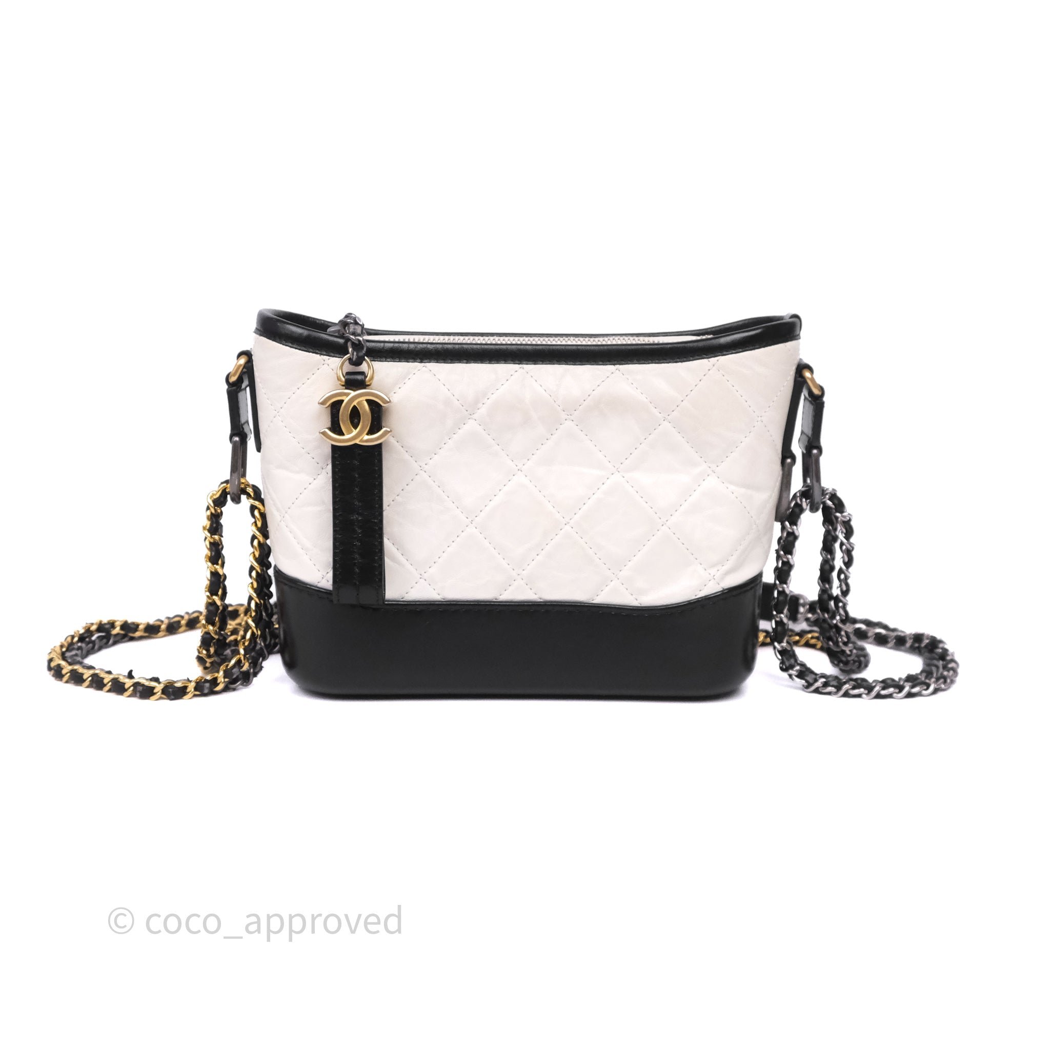 Chanel Small Gabrielle Hobo Quilted Black White Aged Calfskin