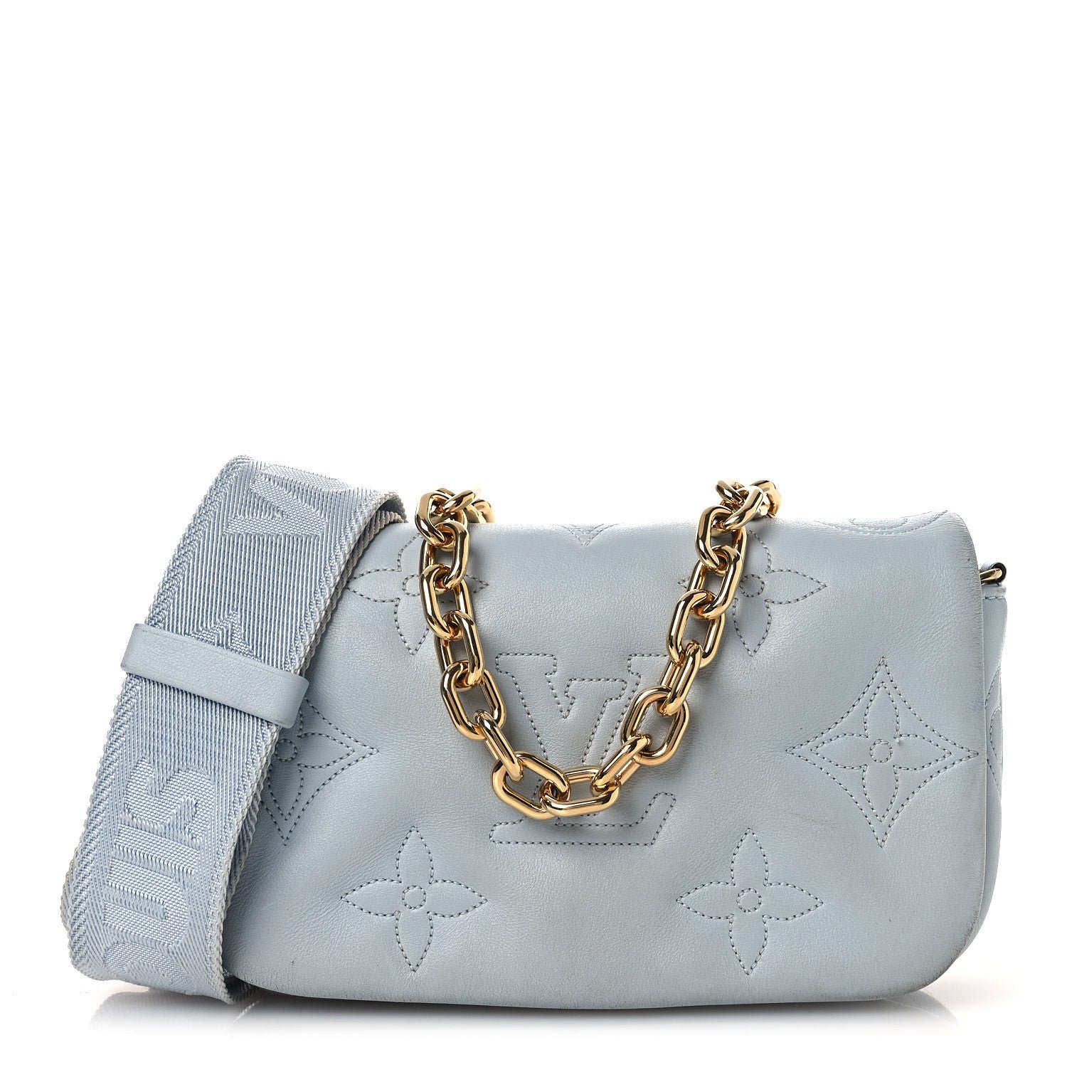 Louis Vuitton Calfskin Bubblegram Wallet On Strap Ice Blue