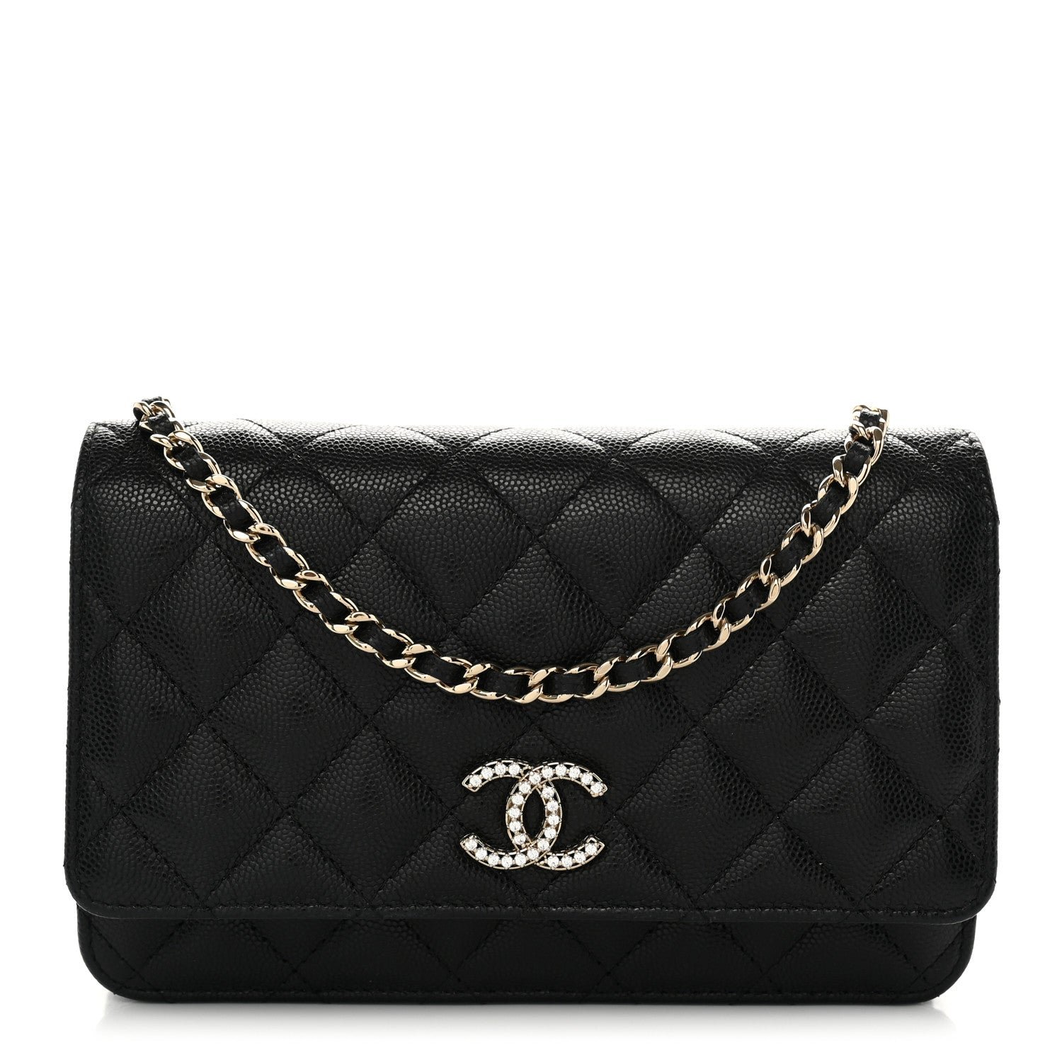 Chanel Caviar Quilted Crystal CC Wallet On Chain WOC Black