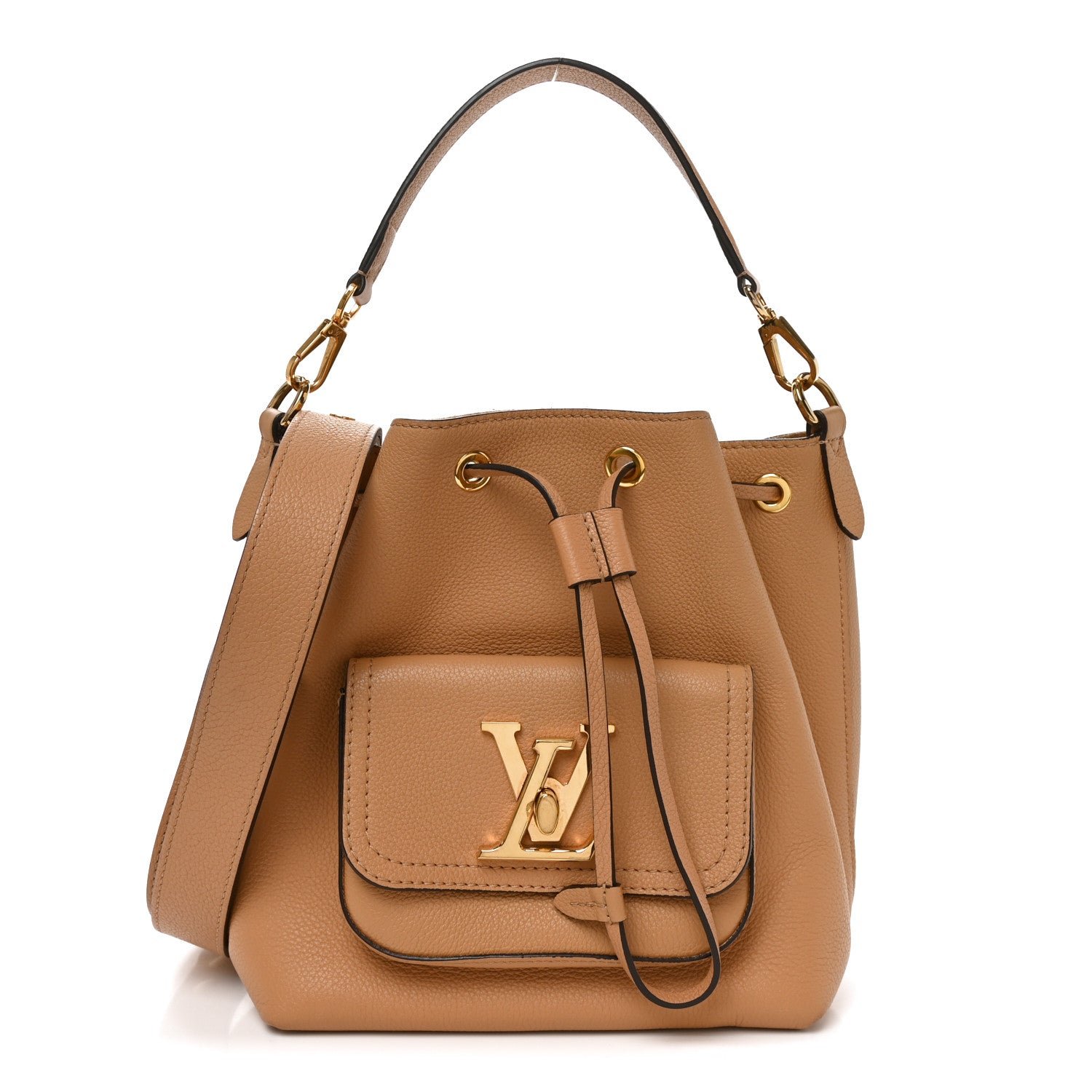 Louis Vuitton Calfskin Lockme Bucket MM Arizona Beige