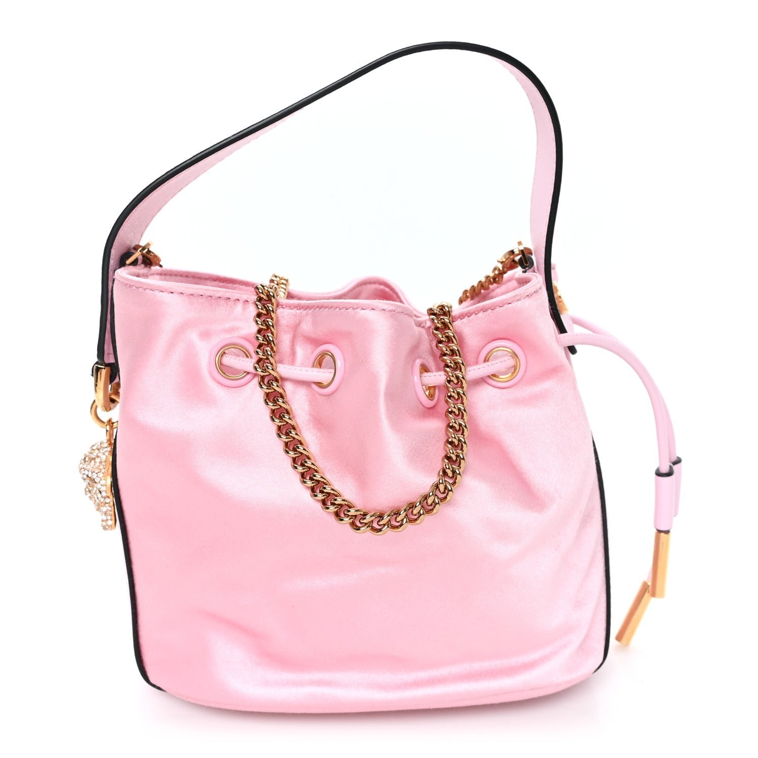 Versace Satin Medusa Drawstring Bucket Bag Pink