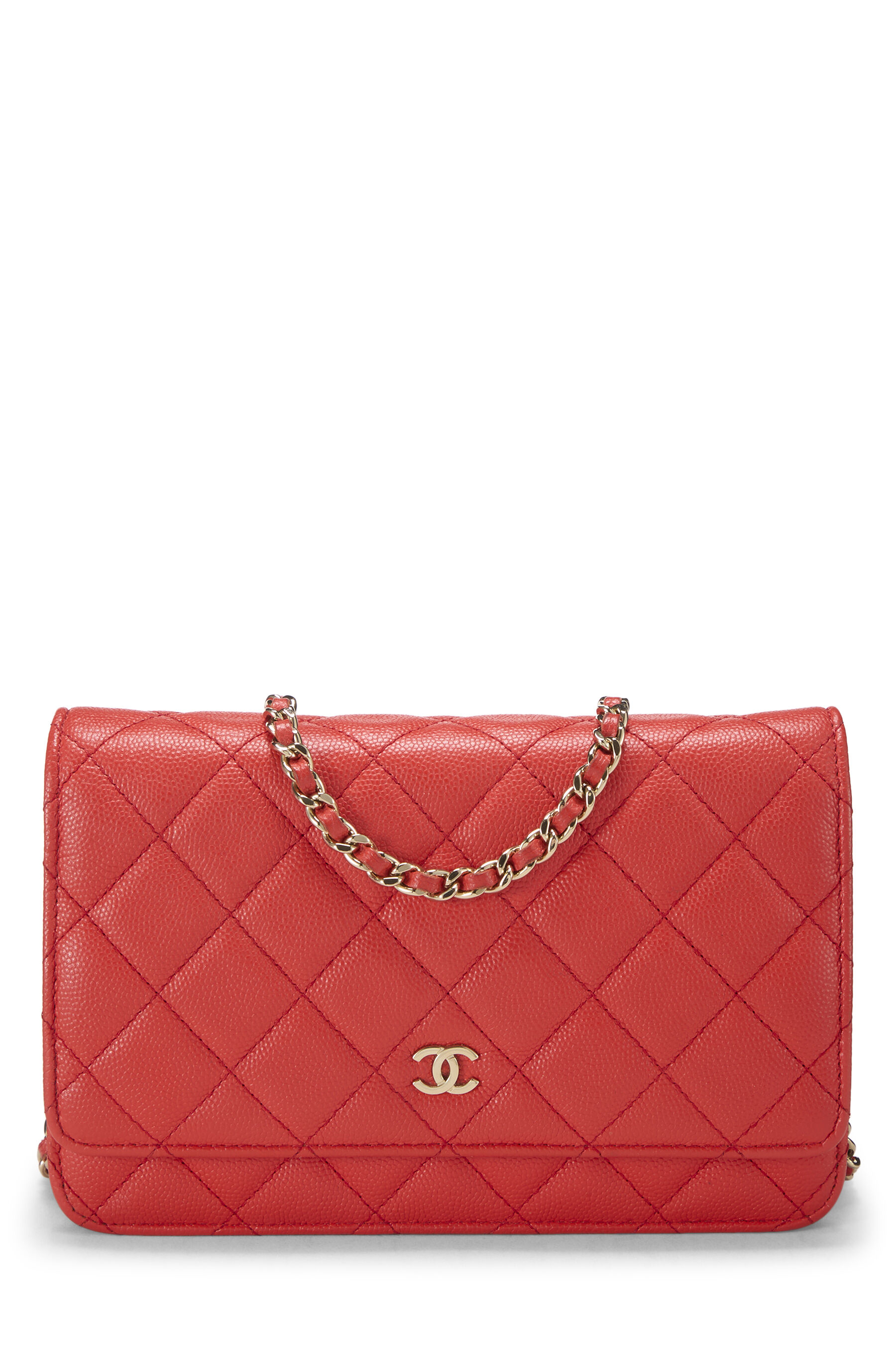 Orange Caviar Classic Quilted Wallet On Chain (WOC)