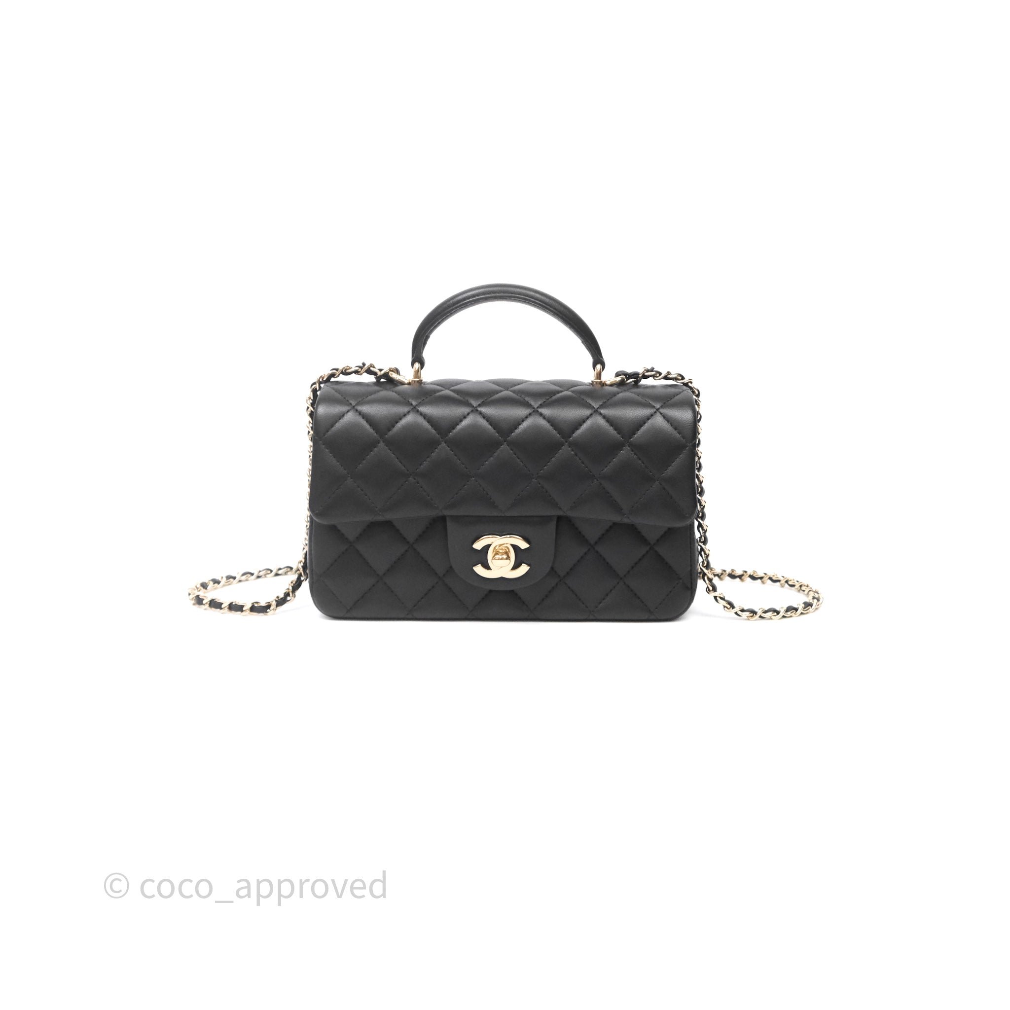 Chanel Top Handle Mini Rectangular Flap Bag Black Lambskin Gold Hardware