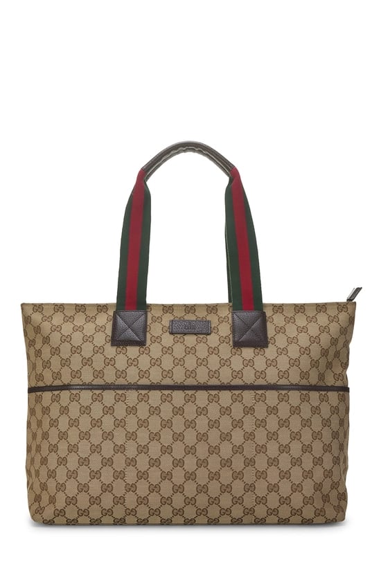 Original GG Canvas Web Zip Tote Large