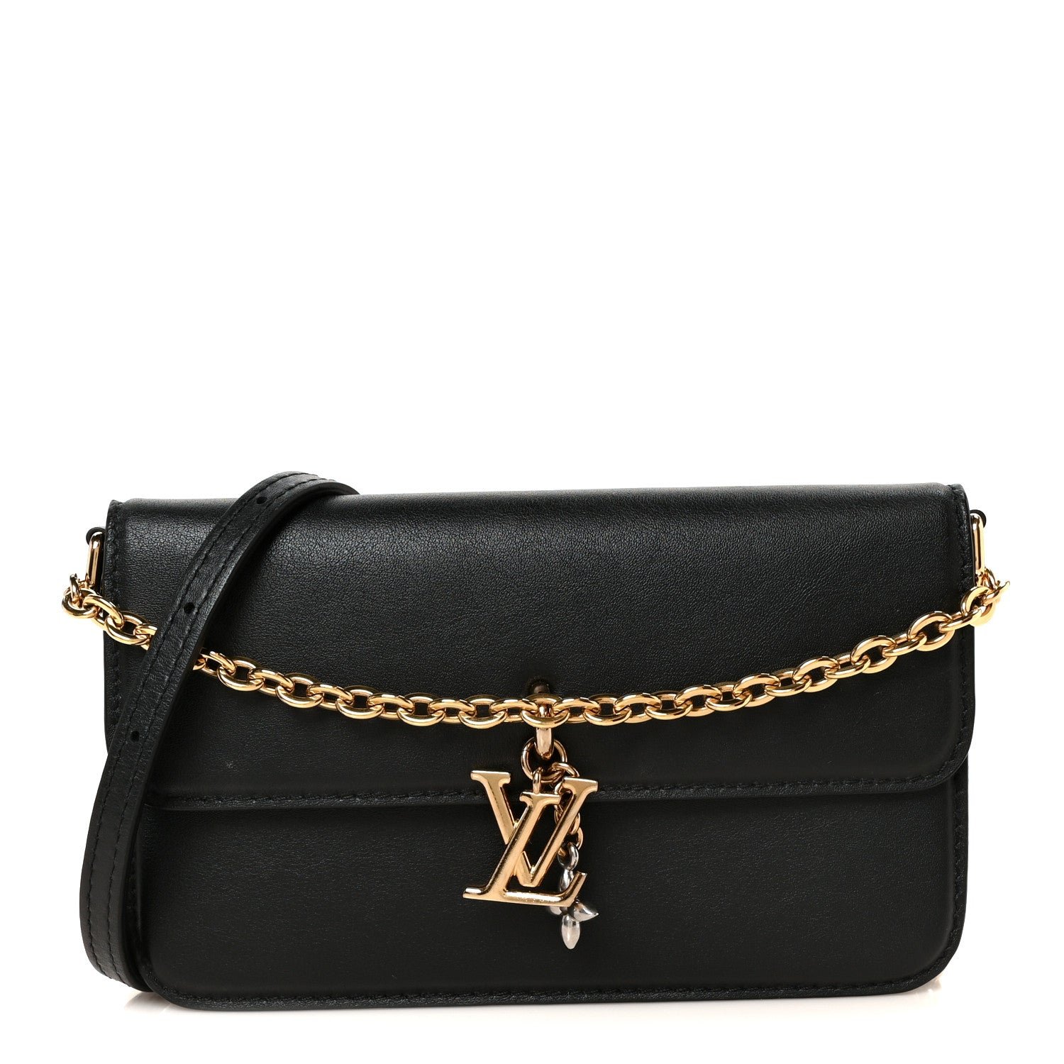 Louis Vuitton Calfskin LV Bloom Wallet On Chain Black