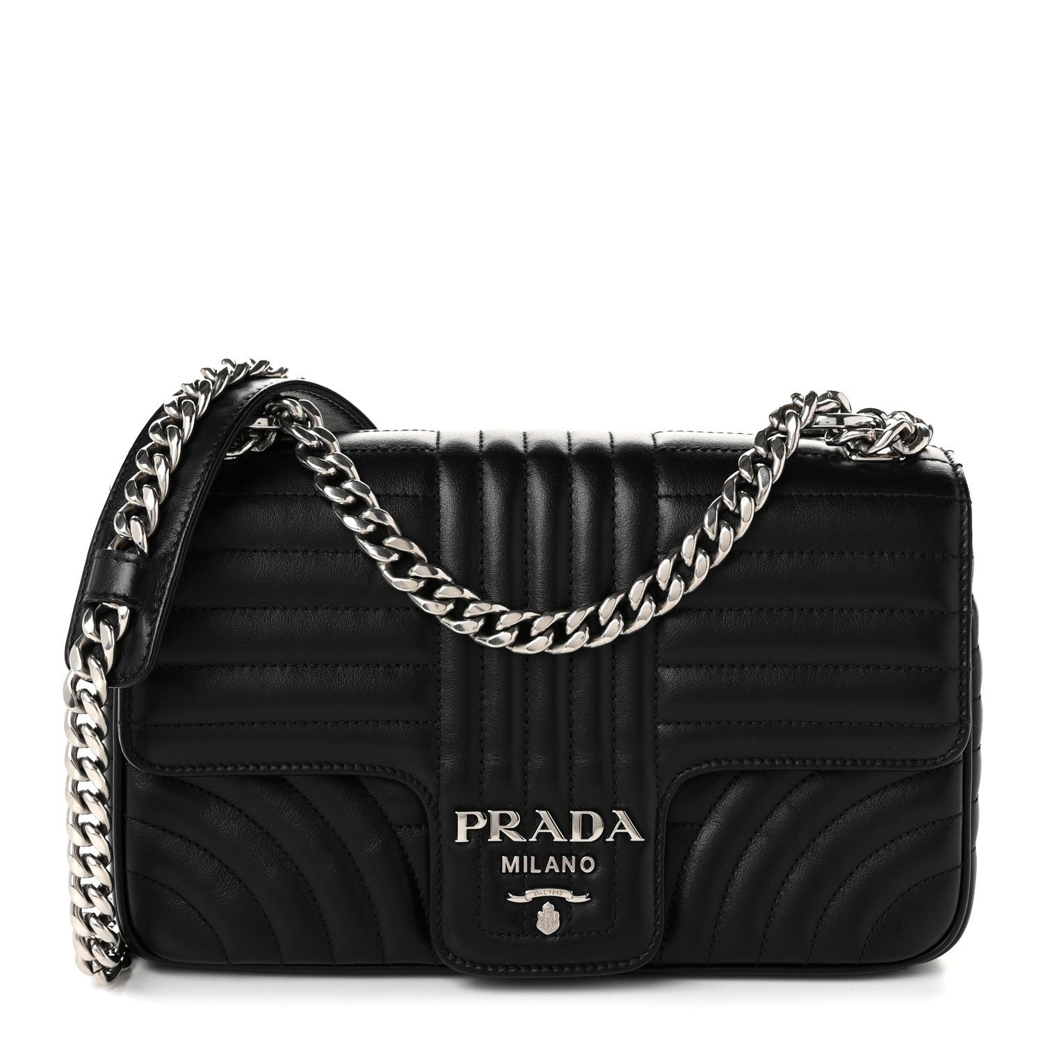 Prada Soft Calfskin Impunture Diagramme Medium Chain Flap Shoulder Bag Black