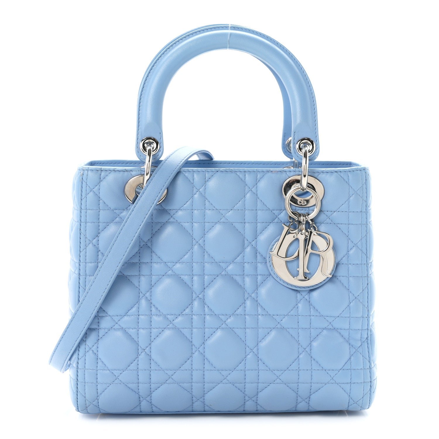 Christian Dior Lambskin Cannage Medium Lady Dior Light Blue