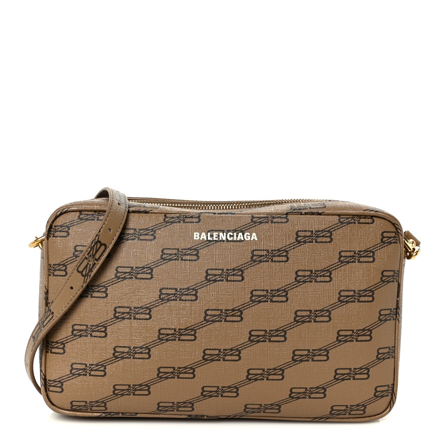 Balenciaga Coated Canvas BB Monogram Medium Signature Camera Bag Beige Brown
