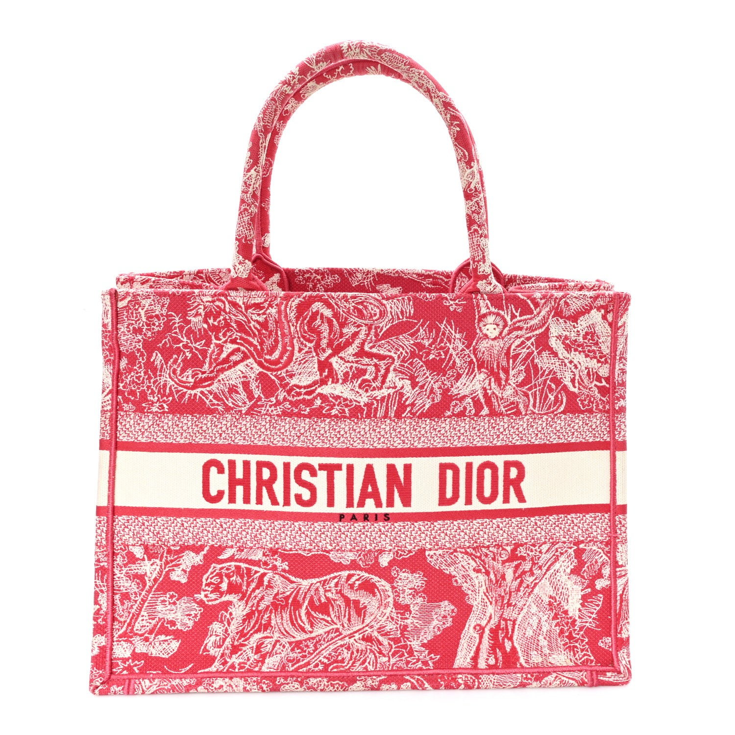 Christian Dior Canvas Embroidered Medium Dioriviera Toile De Jouy Book Tote Raspberry