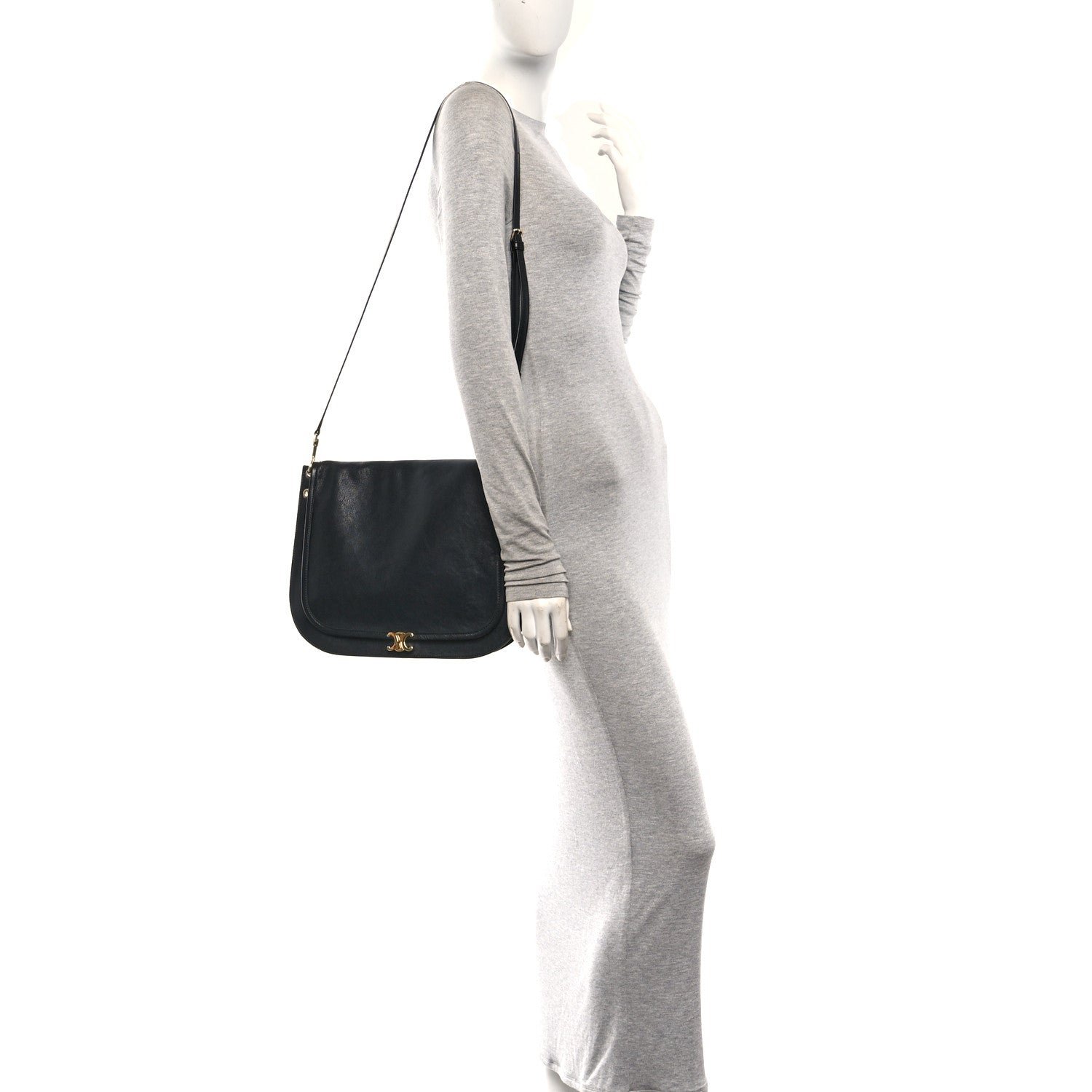 Celine Shiny Lambskin Soft Triomphe Besace Bag Black