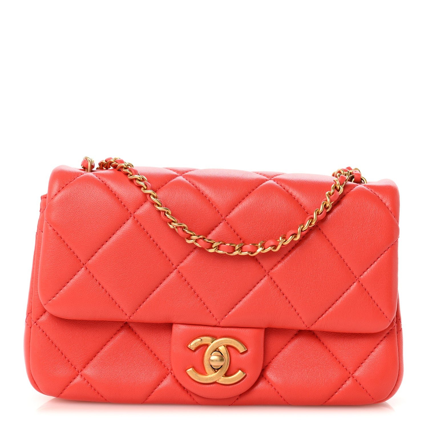 Chanel Lambskin Quilted Pearl Small Flap Dark Orange
