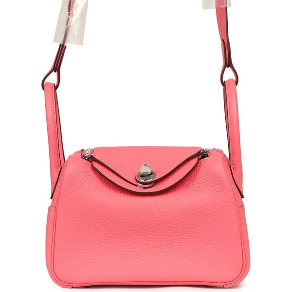 Hermes Mini Lindy II Rose Azalee Clemence Palladium Hardware
