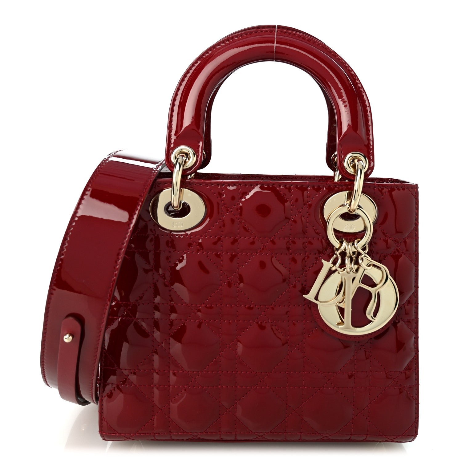Christian Dior Patent Cannage Small My ABCDior Lady Dior Cherry Red