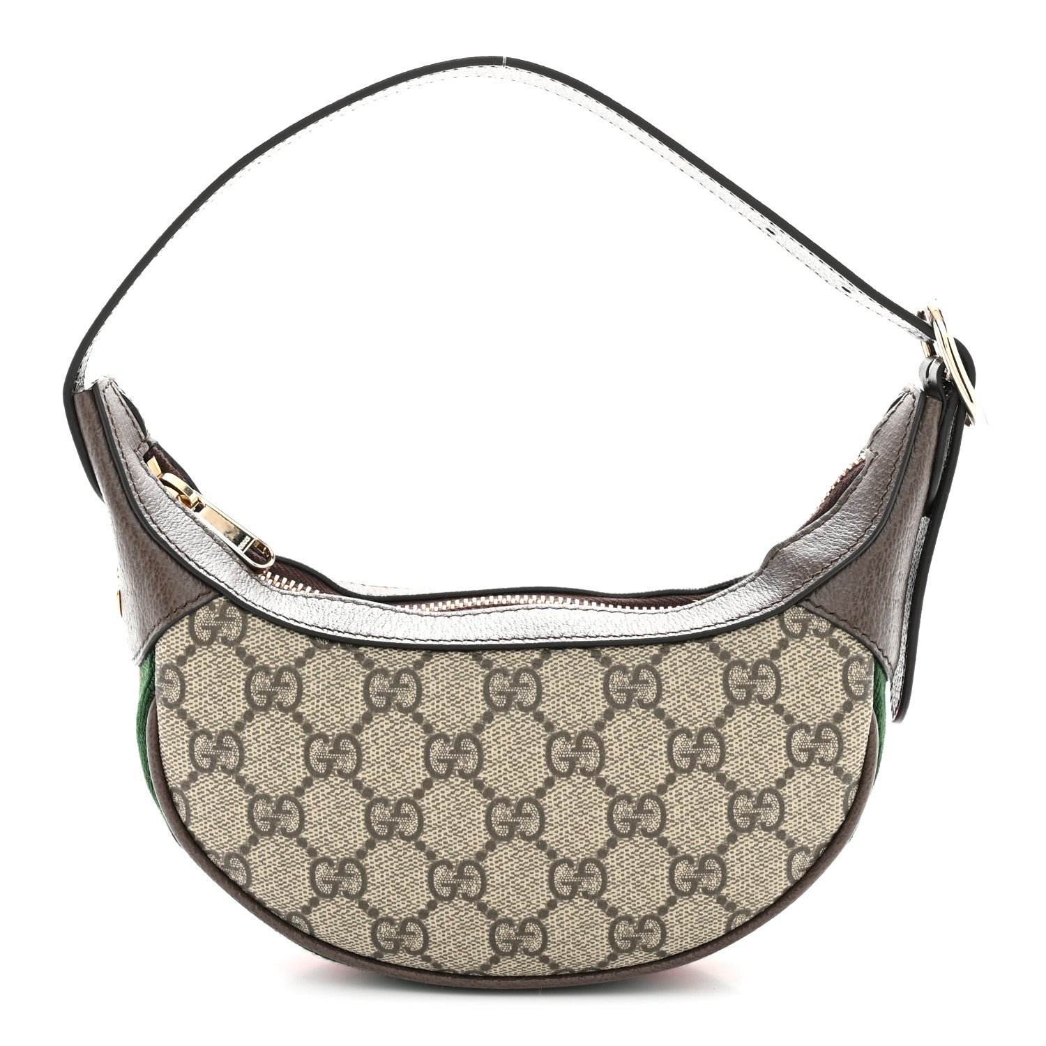 Gucci GG Supreme Monogram Textured Calfskin Web Mini Ophidia Half Moon Hobo Beige Ebony New Acero Beige Ebony New Acero