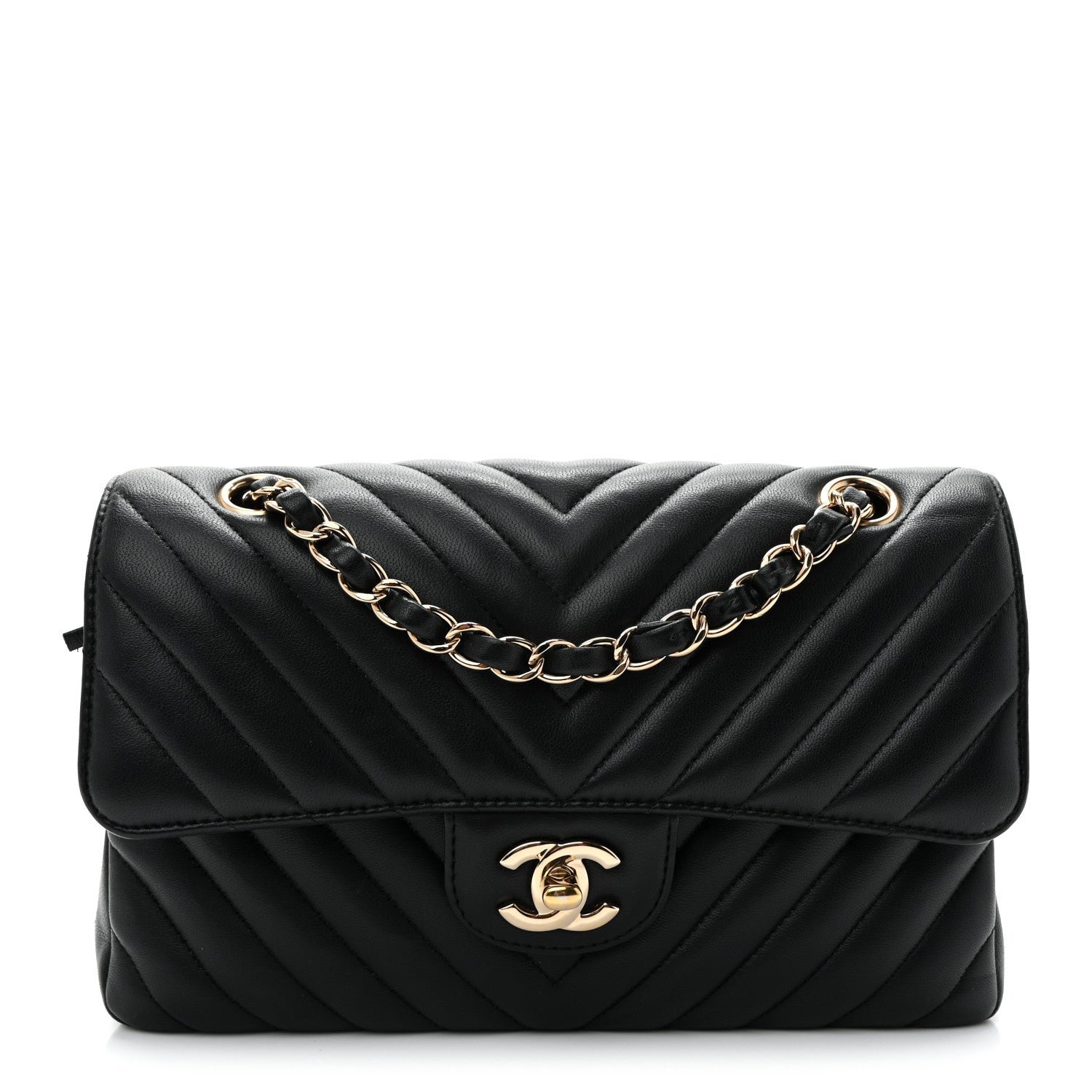 Chanel Lambskin Chevron Quilted Small Double Flap Black