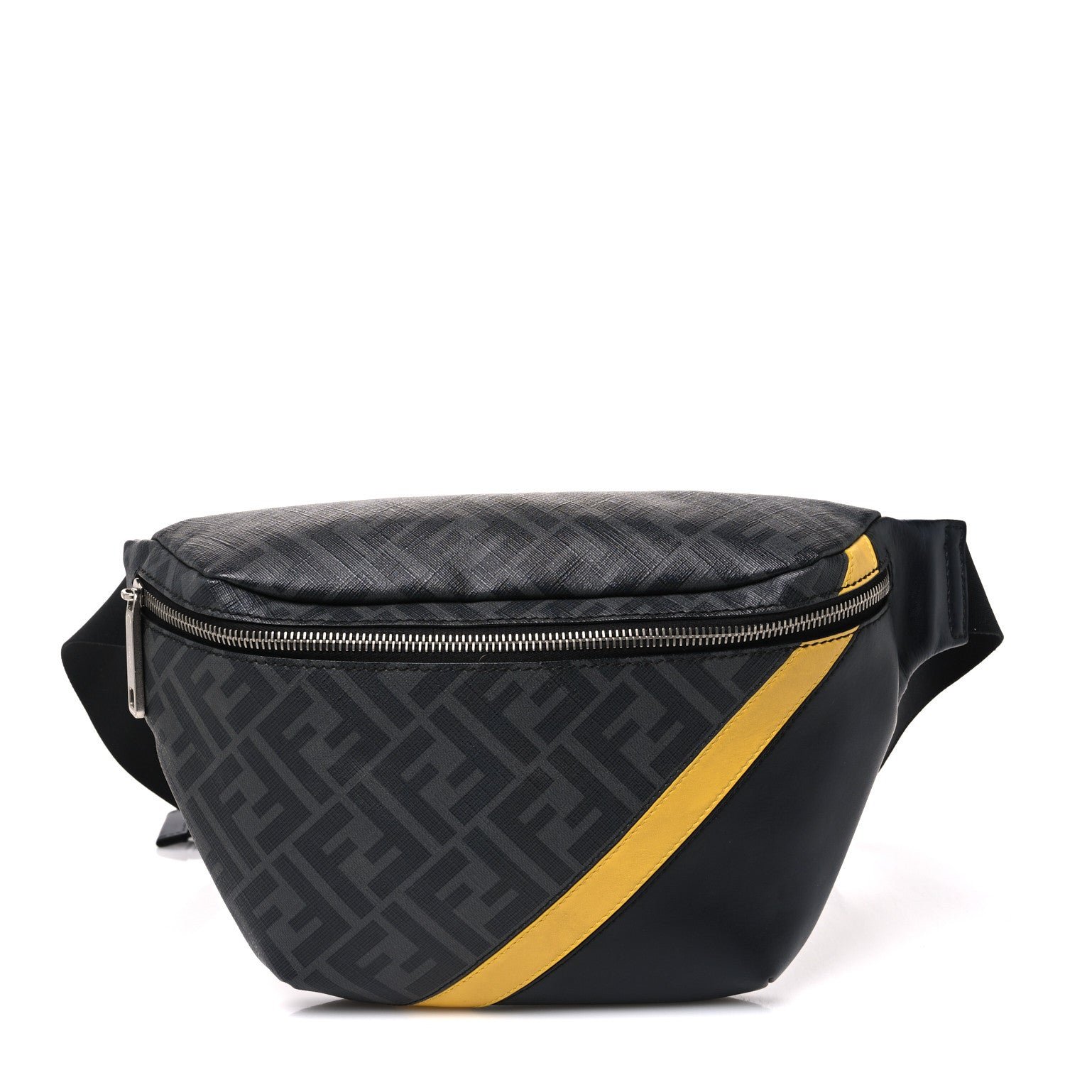 Fendi Glazed Fabric Vitello Liberty Century Logo FF 1974 Diagonal Belt Bag Black Sunflower