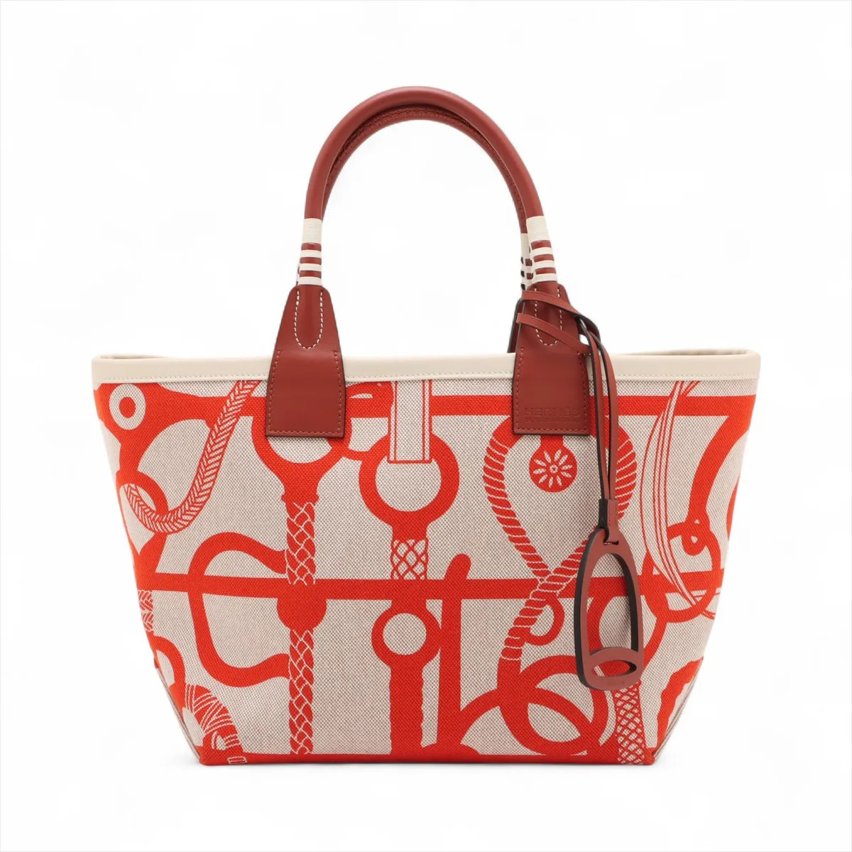 Hermès Steeple 25 Toile H x Veau Swift ecru x brown Silver Metal Fittings