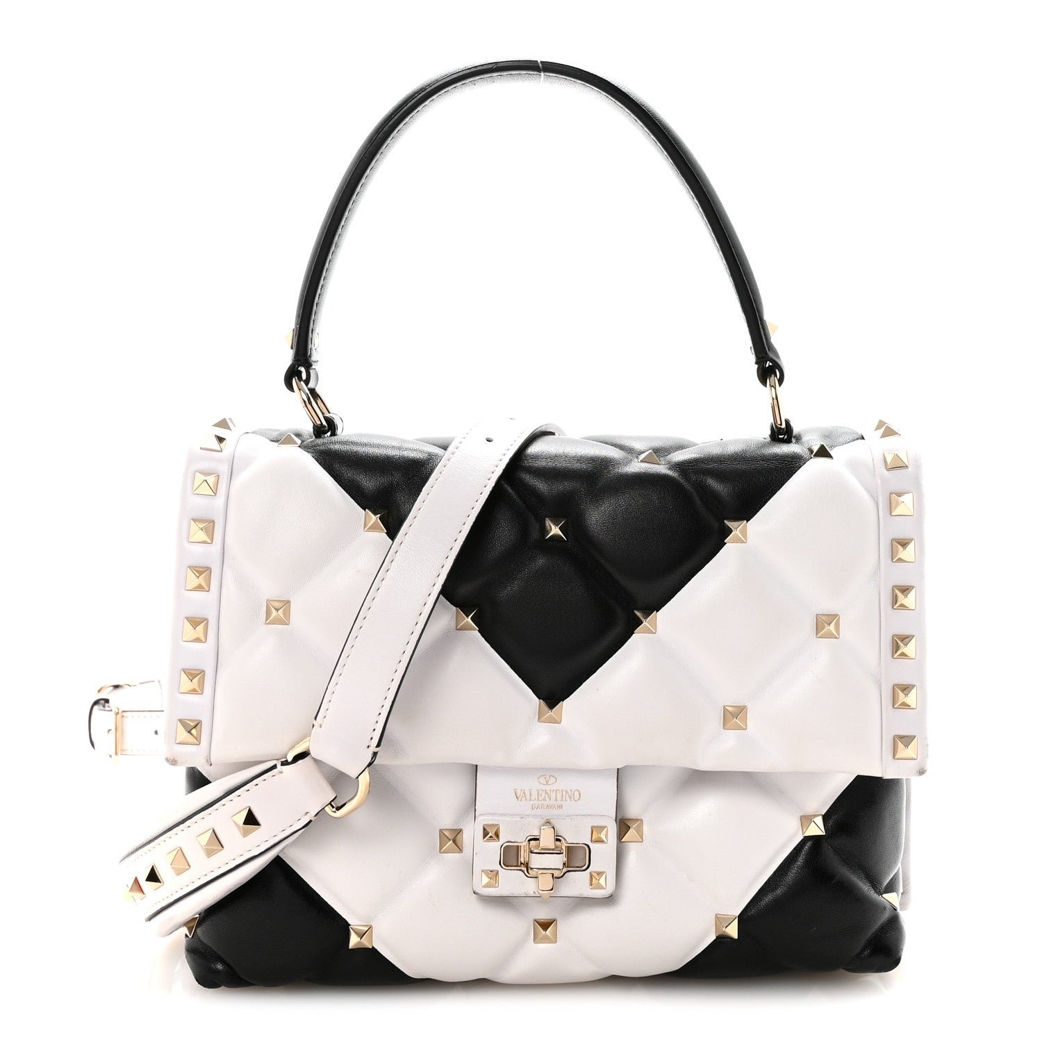 Valentino Garavani Nappa Medium Candystud Top Handle Bag White Black
