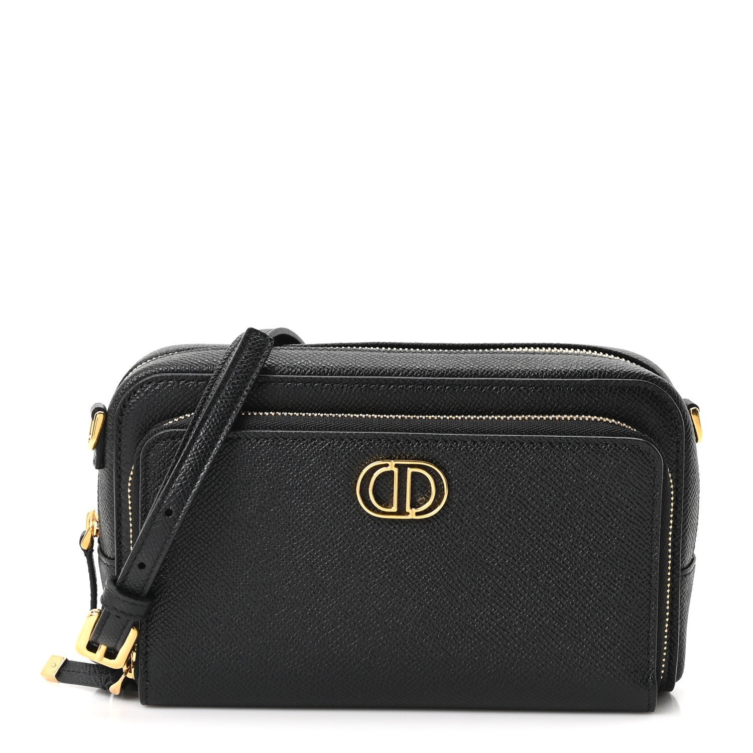 Christian Dior Grained Calfskin Caro Double Pouch Black