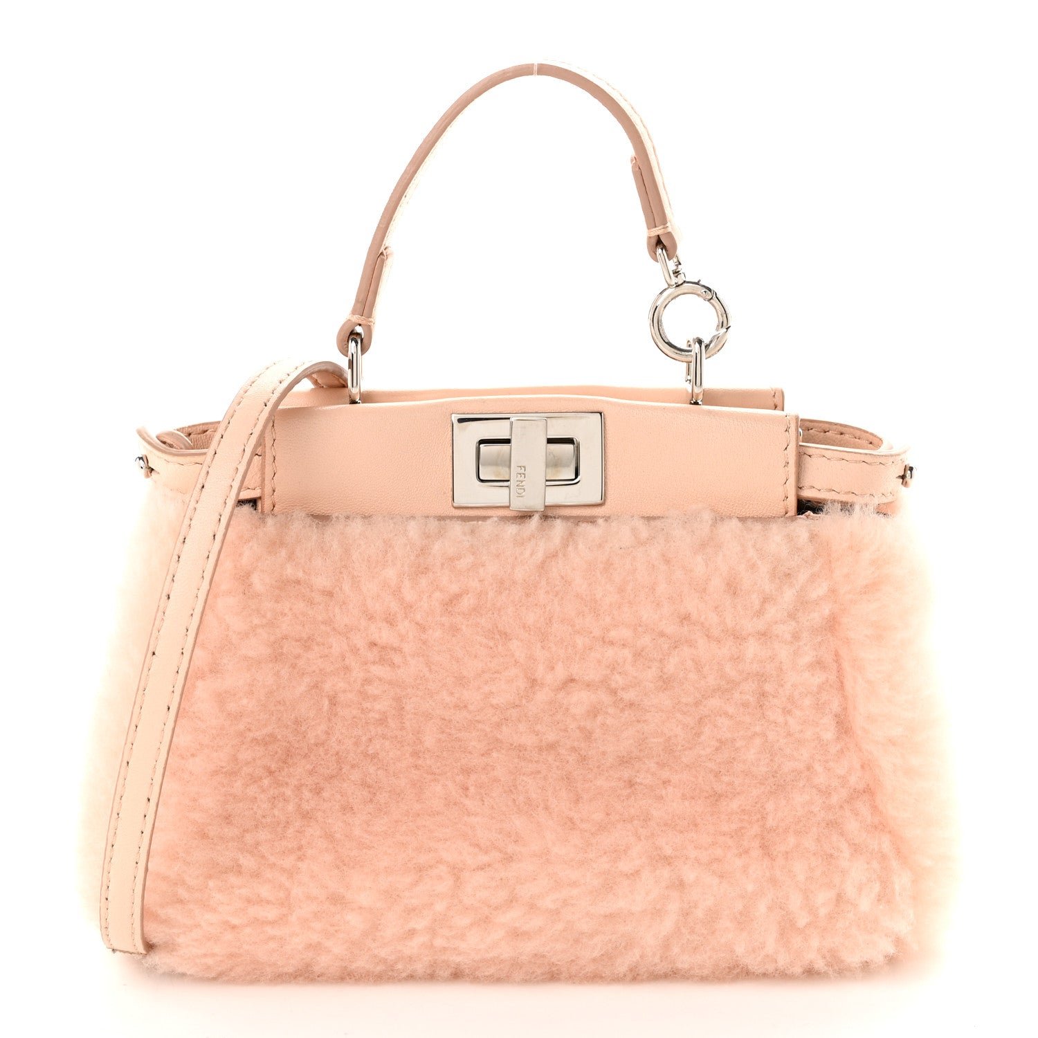 Fendi Shearling Nappa Mini Peekaboo Iconic Satchel Light Rose