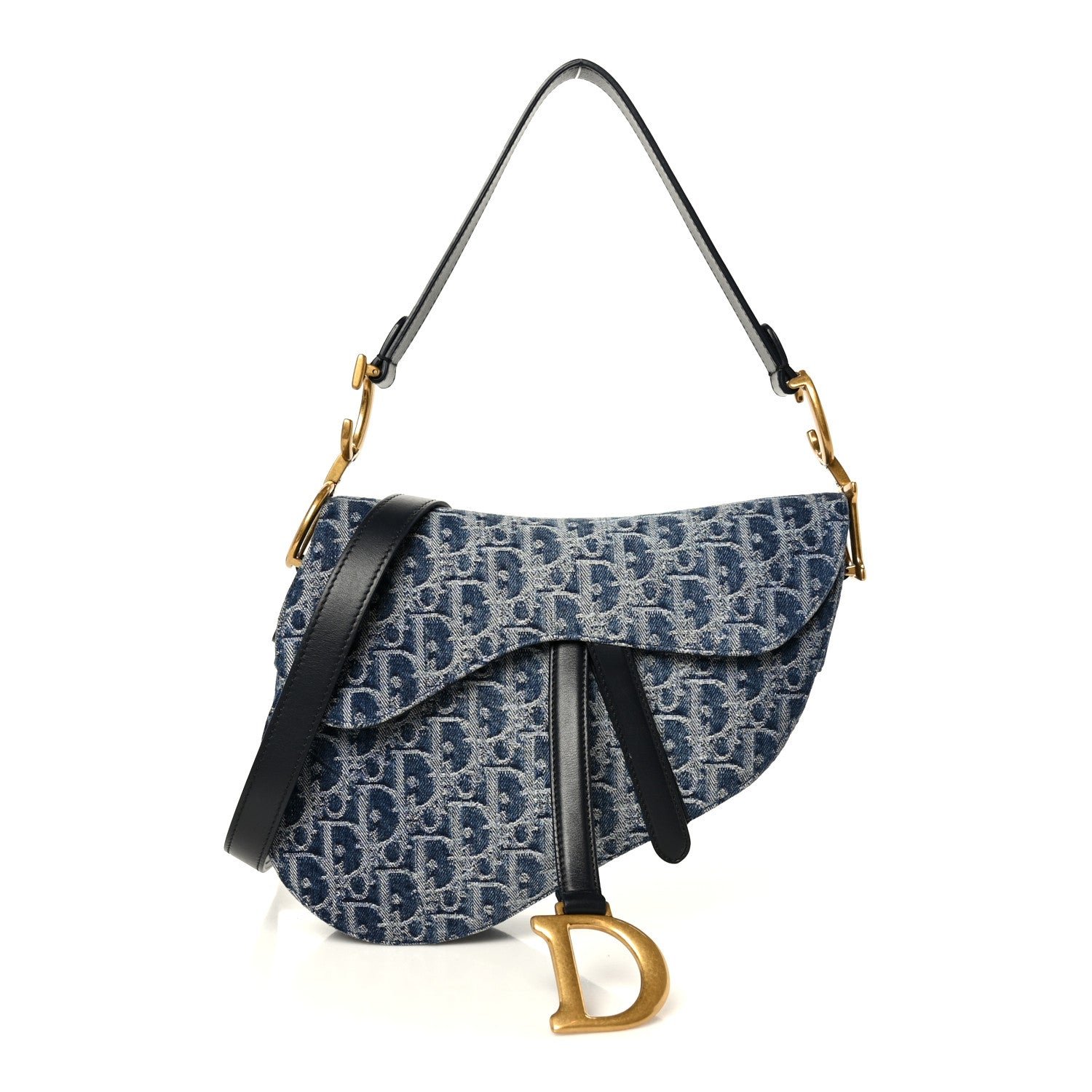 Dior Christian Dior Denim Oblique Jacquard Saddle Bag With Strap Blue