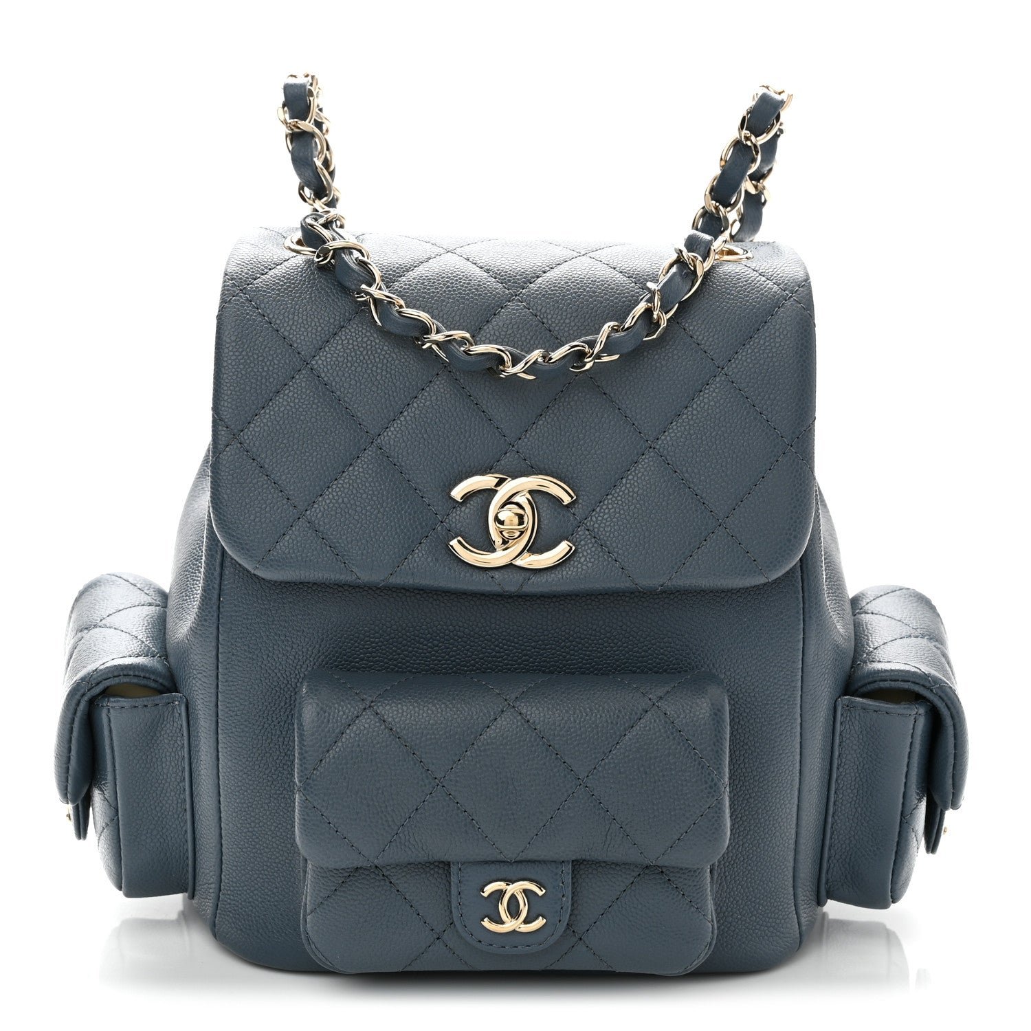 Chanel Shiny Caviar Quilted Small Cargo Duma Backpack Blue