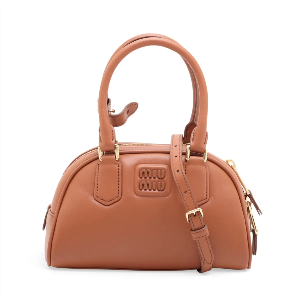 Miu Miu Arkady 5BB191 Leather 2 Way Handbag Brown
