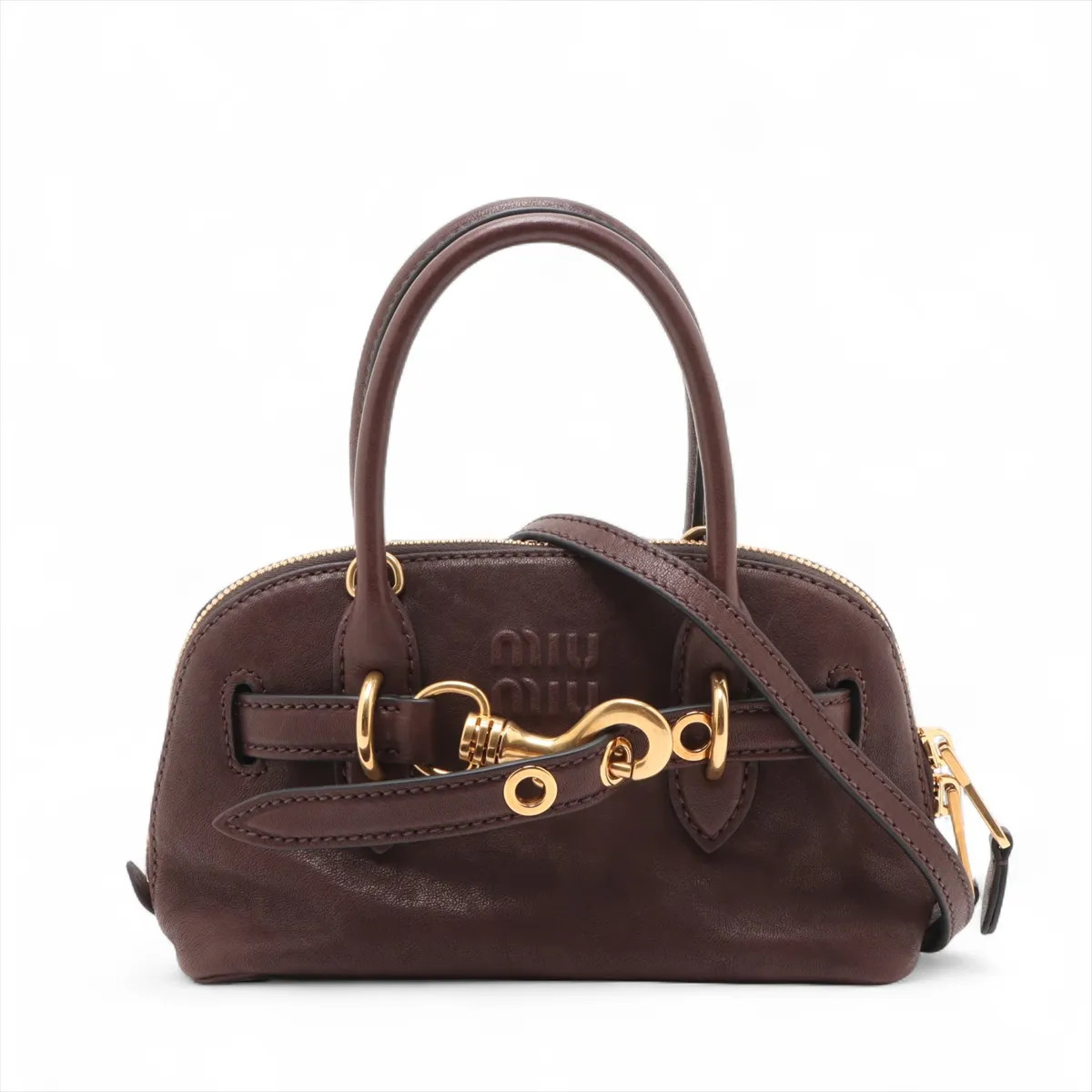 Miu Miu Aventure Leather 2 Way Handbag Brown